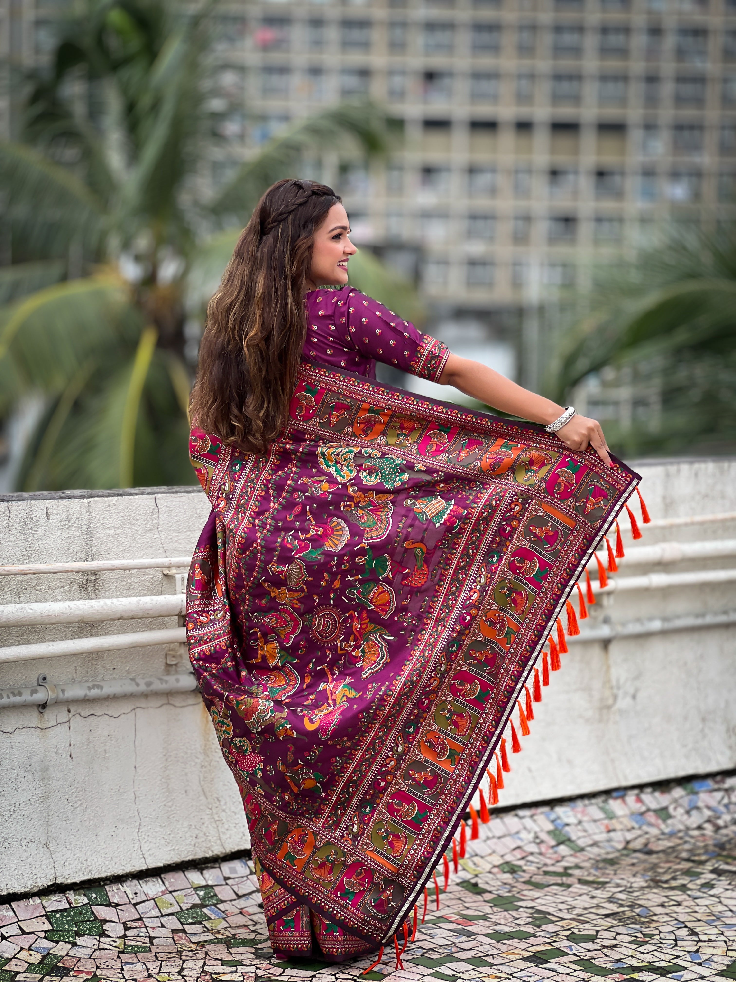 WINE BANARASI SILK BLEND SAREE