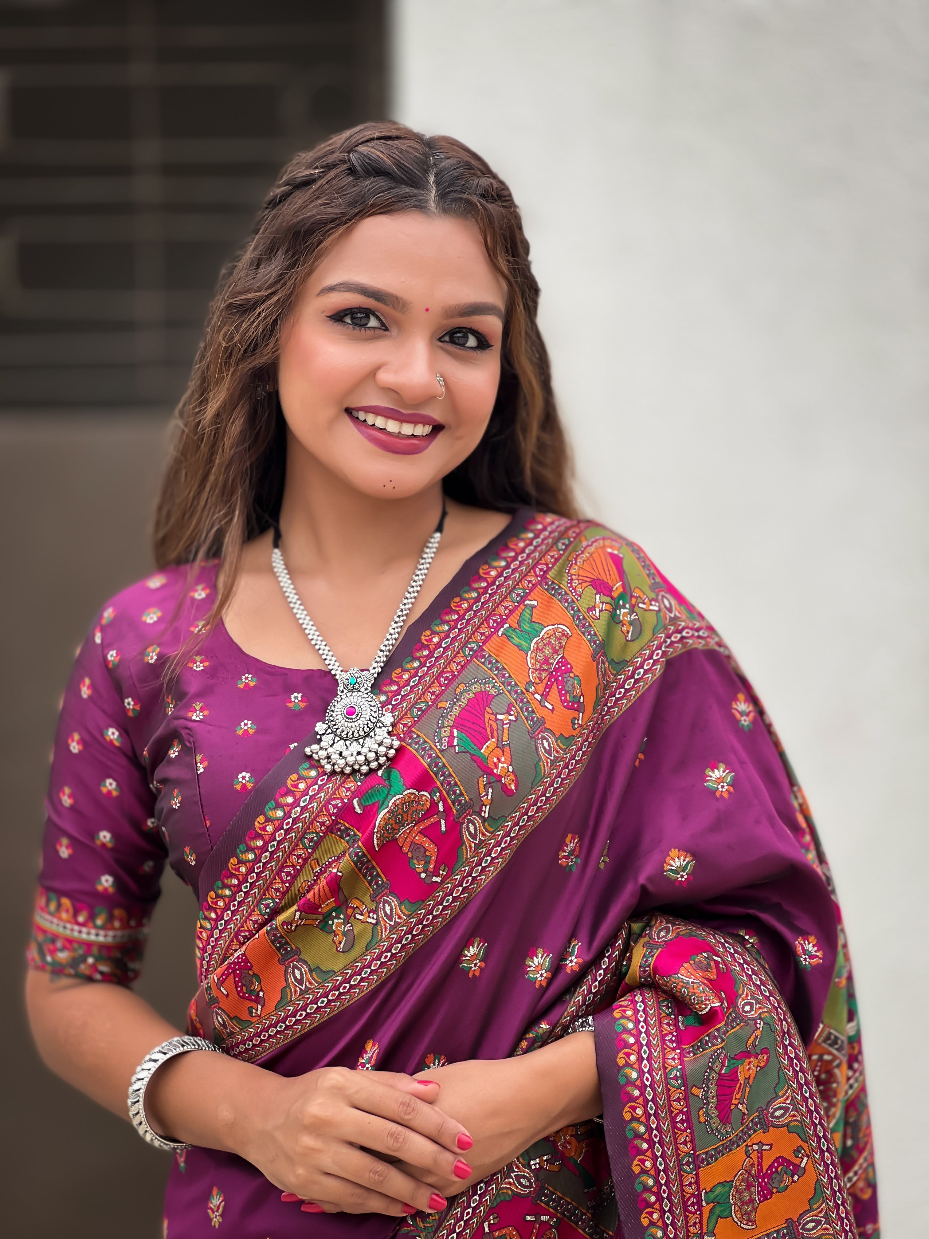 WINE BANARASI SILK BLEND SAREE