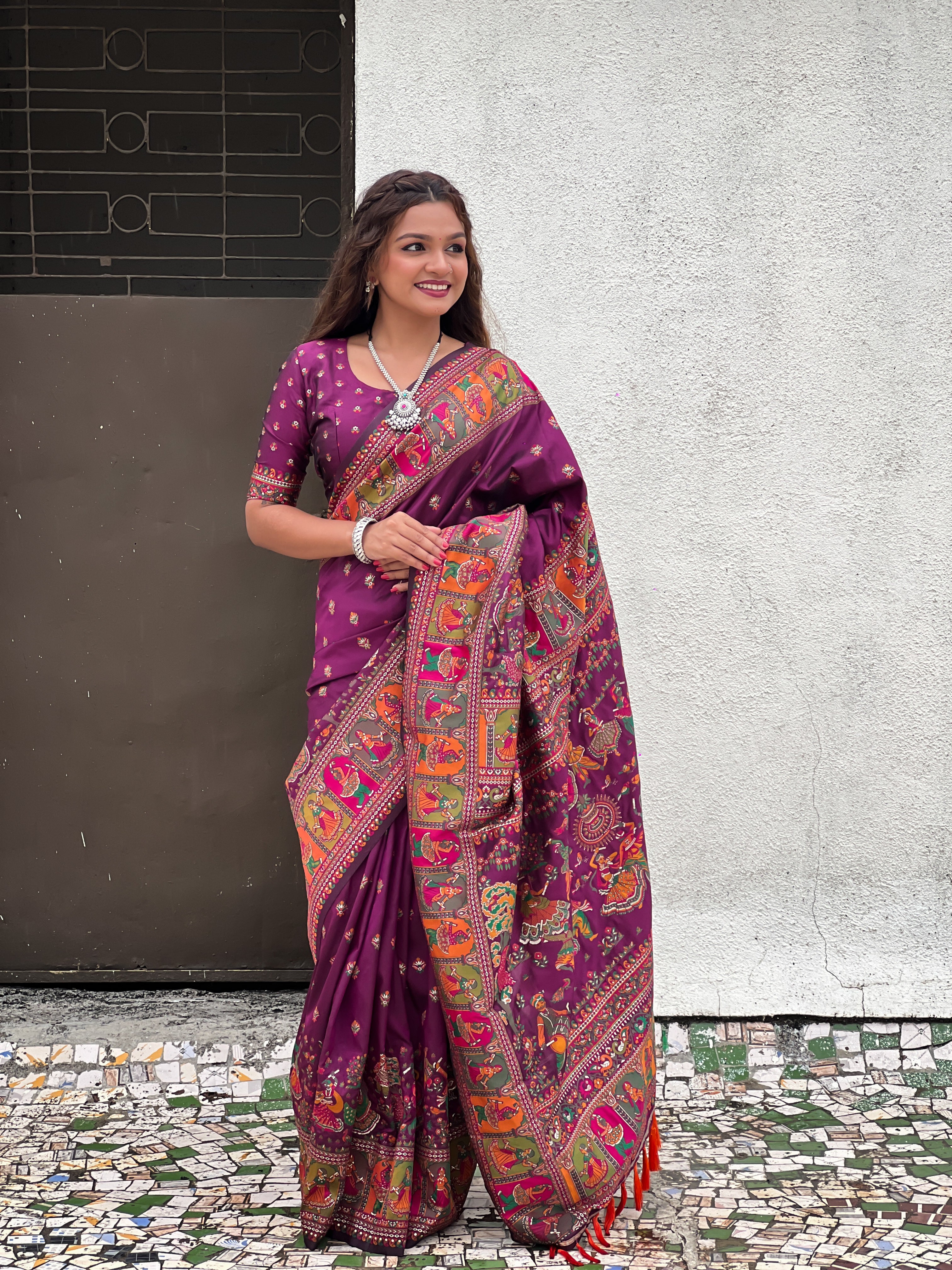 WINE BANARASI SILK BLEND SAREE