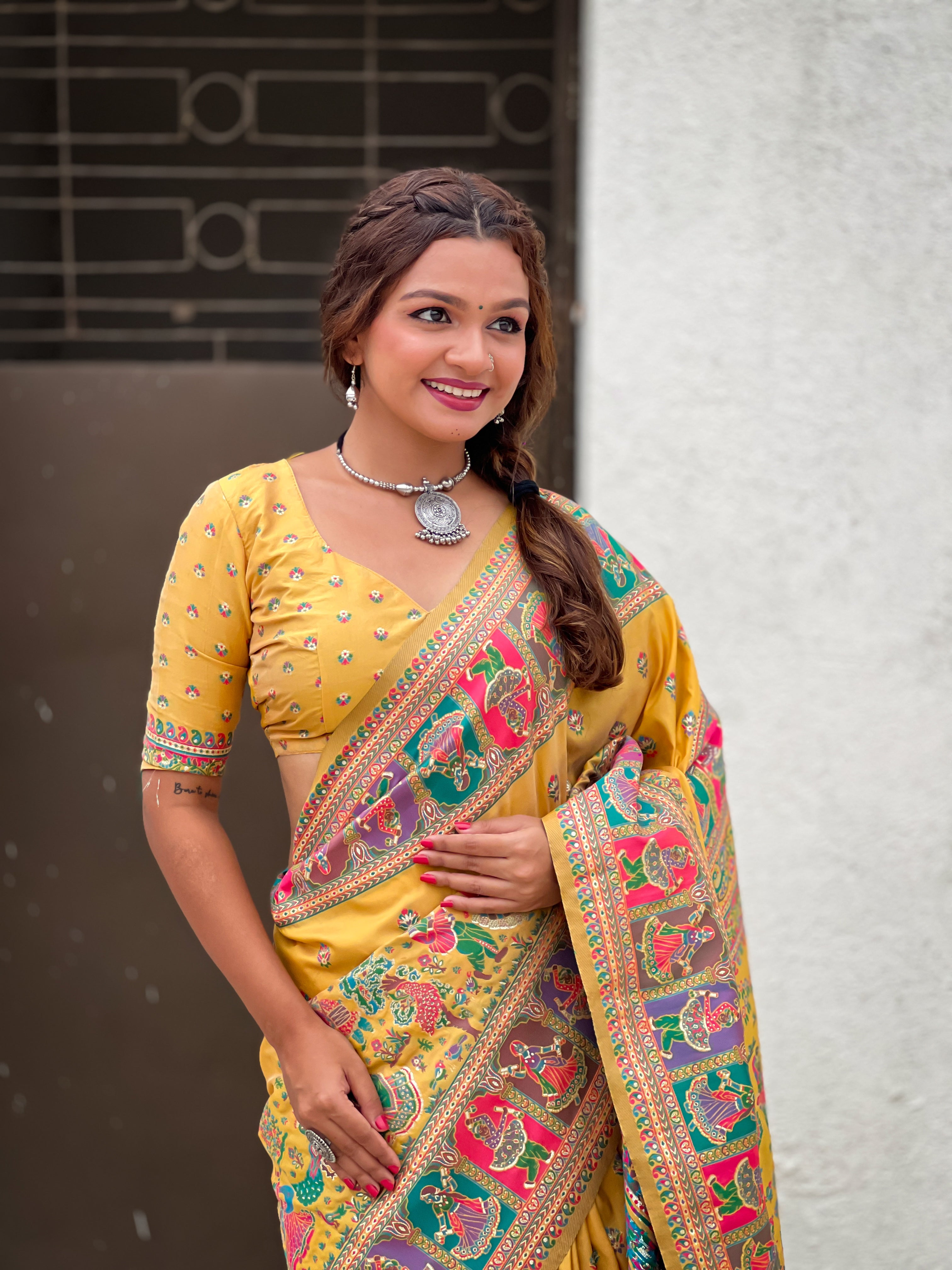 YELLOW BANARASI SILK BLEND SAREE