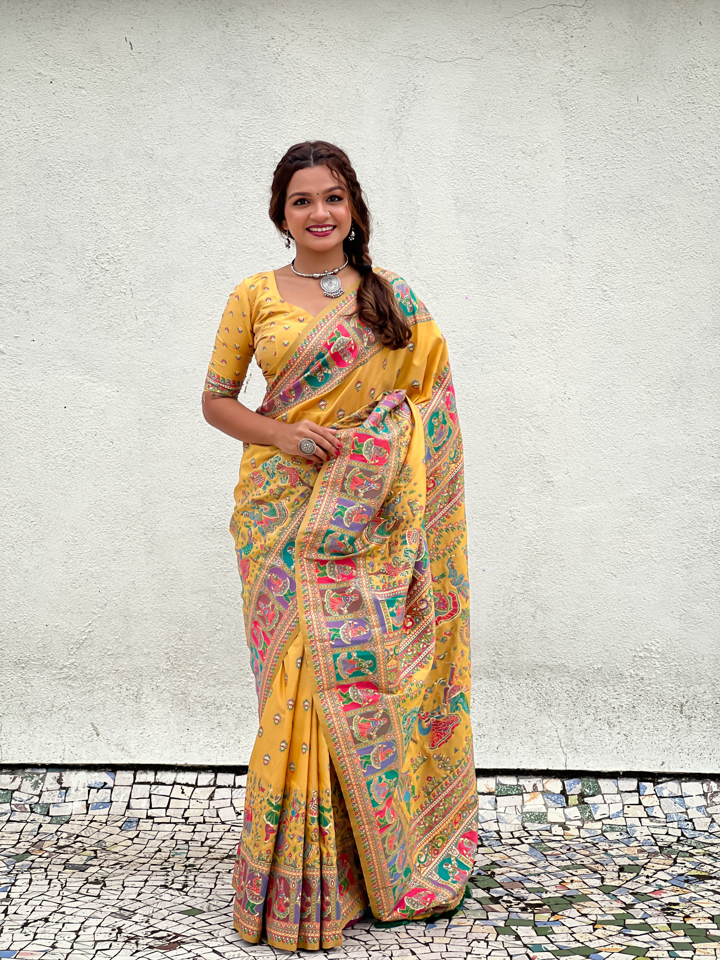 YELLOW BANARASI SILK BLEND SAREE