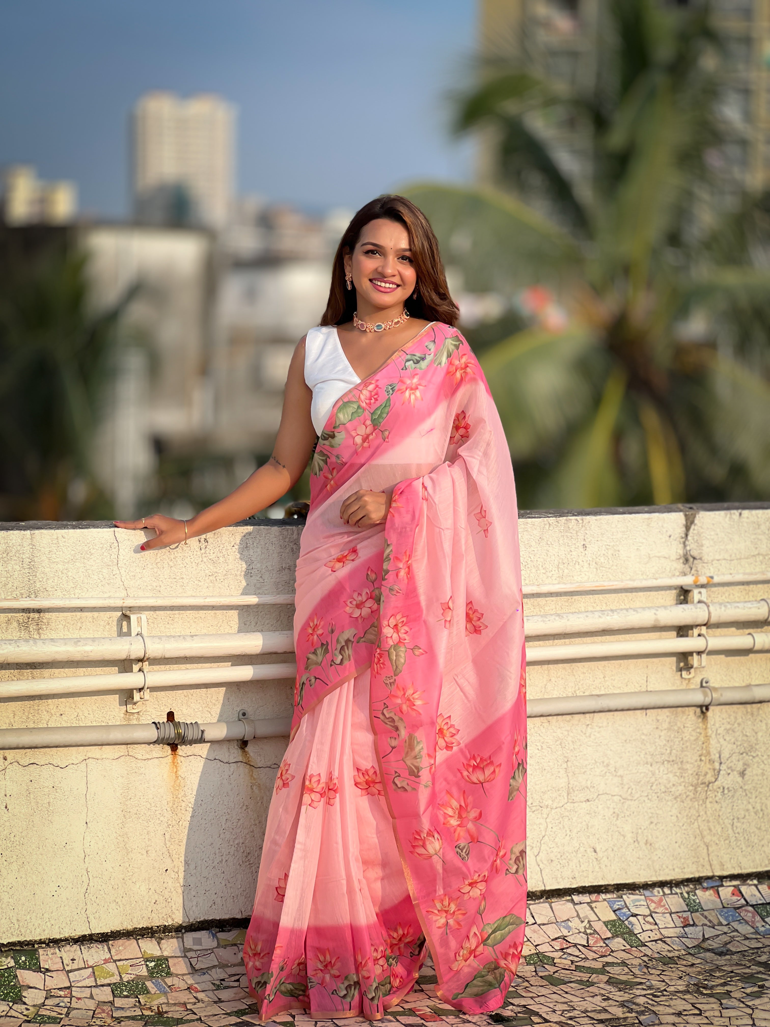 PINK BANARASI SILK BLEND SAREE