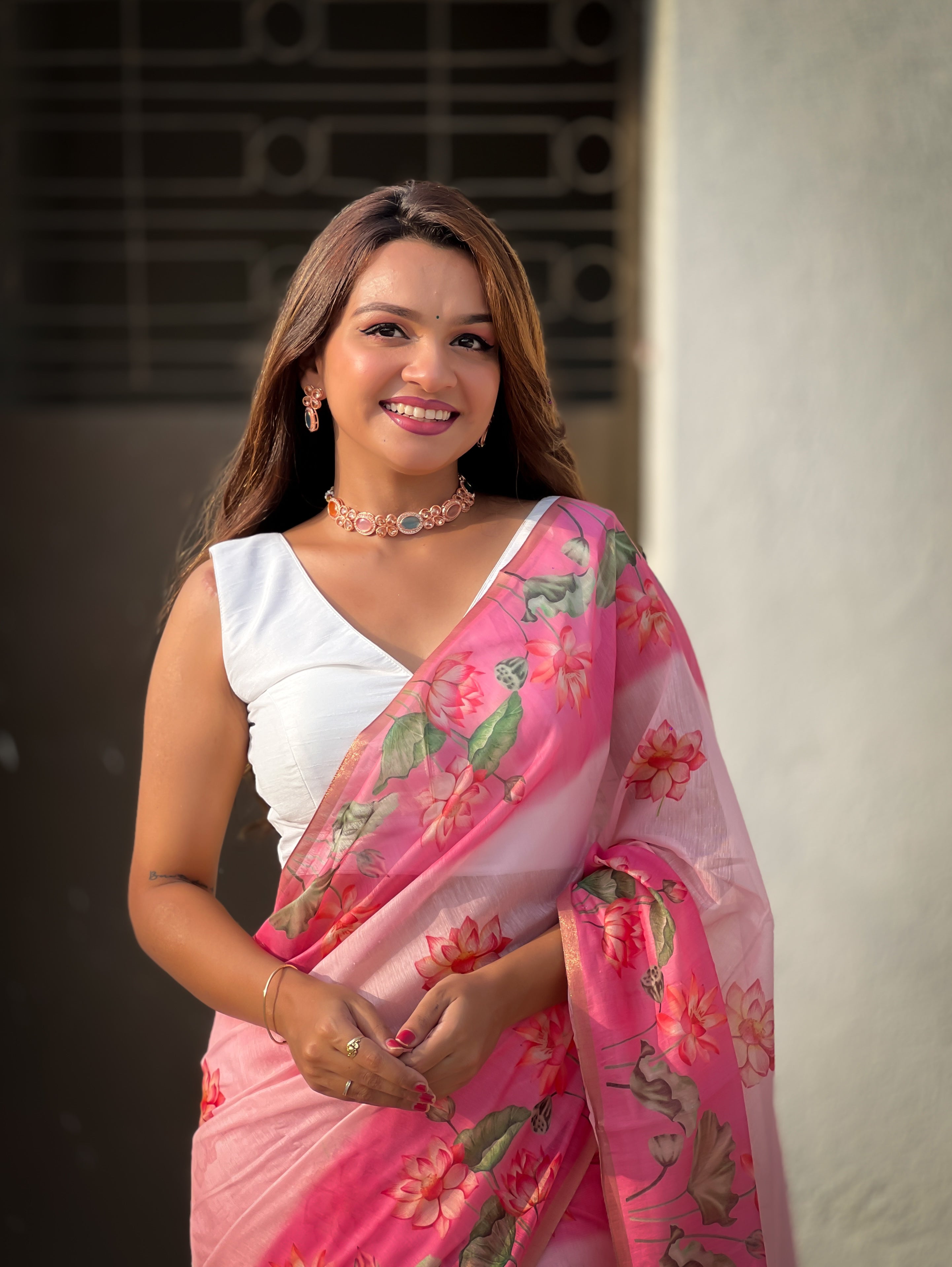 PINK BANARASI SILK BLEND SAREE