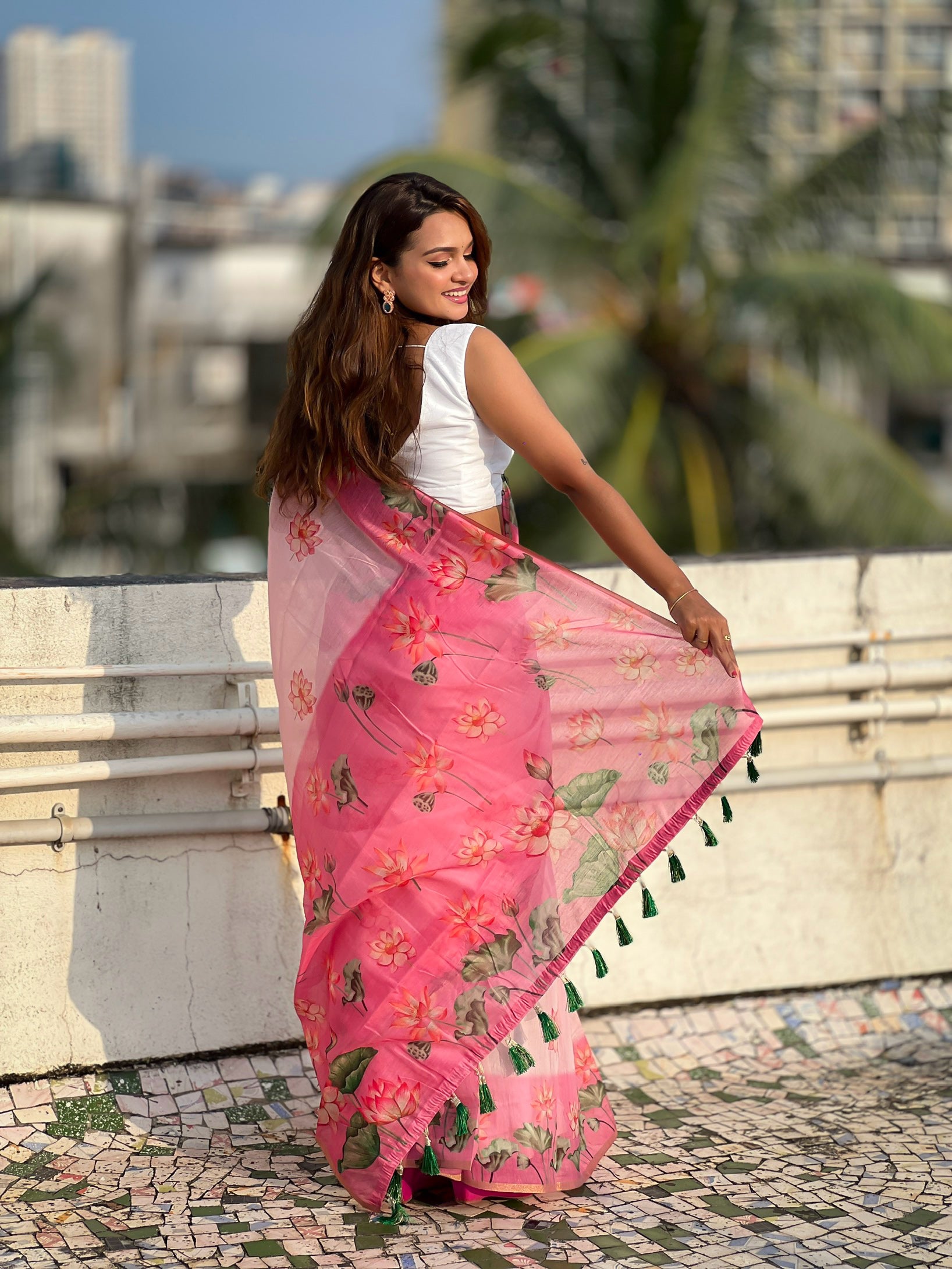 PINK BANARASI SILK BLEND SAREE