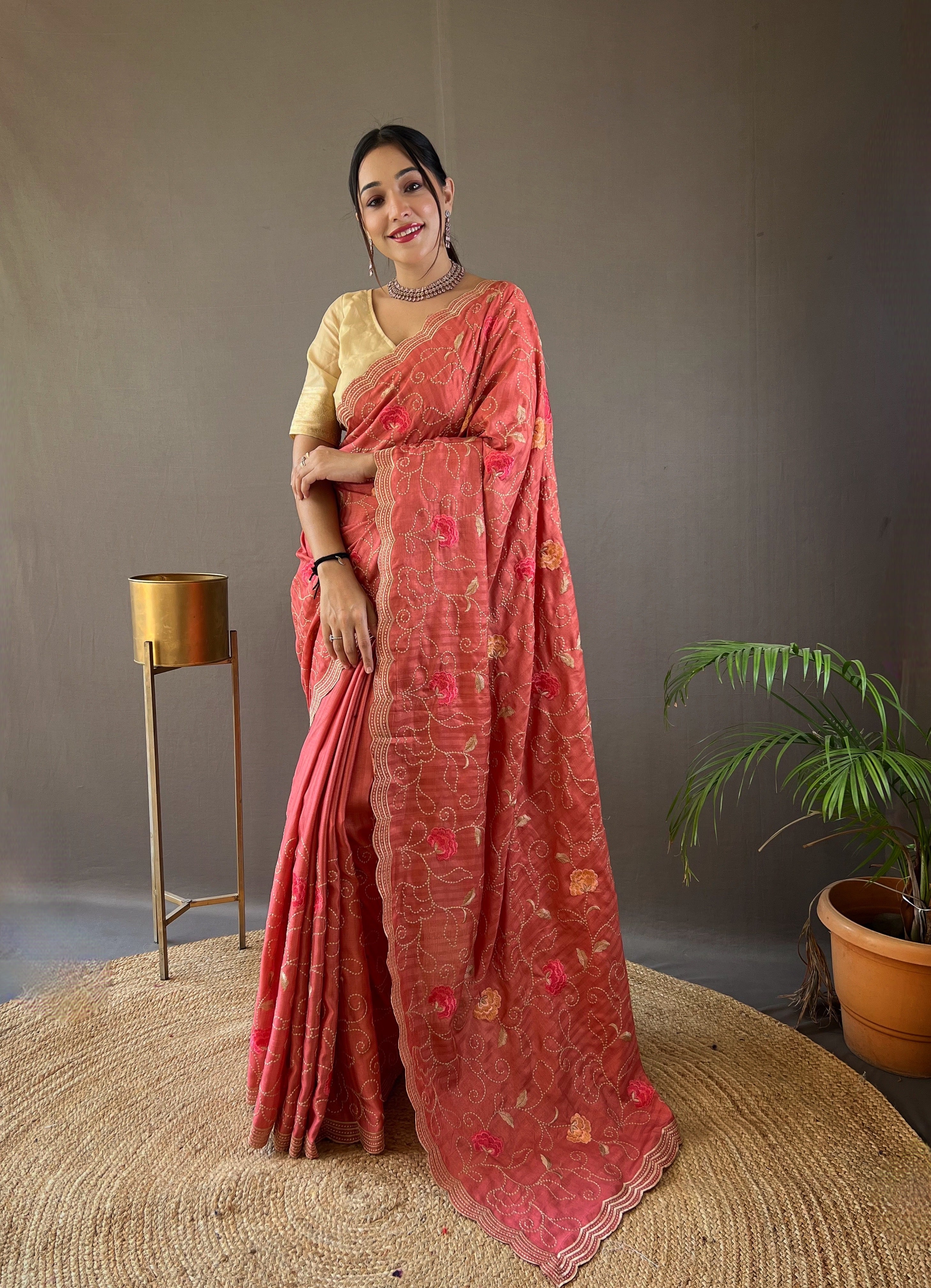 PINK Pure tussar silk SAREE