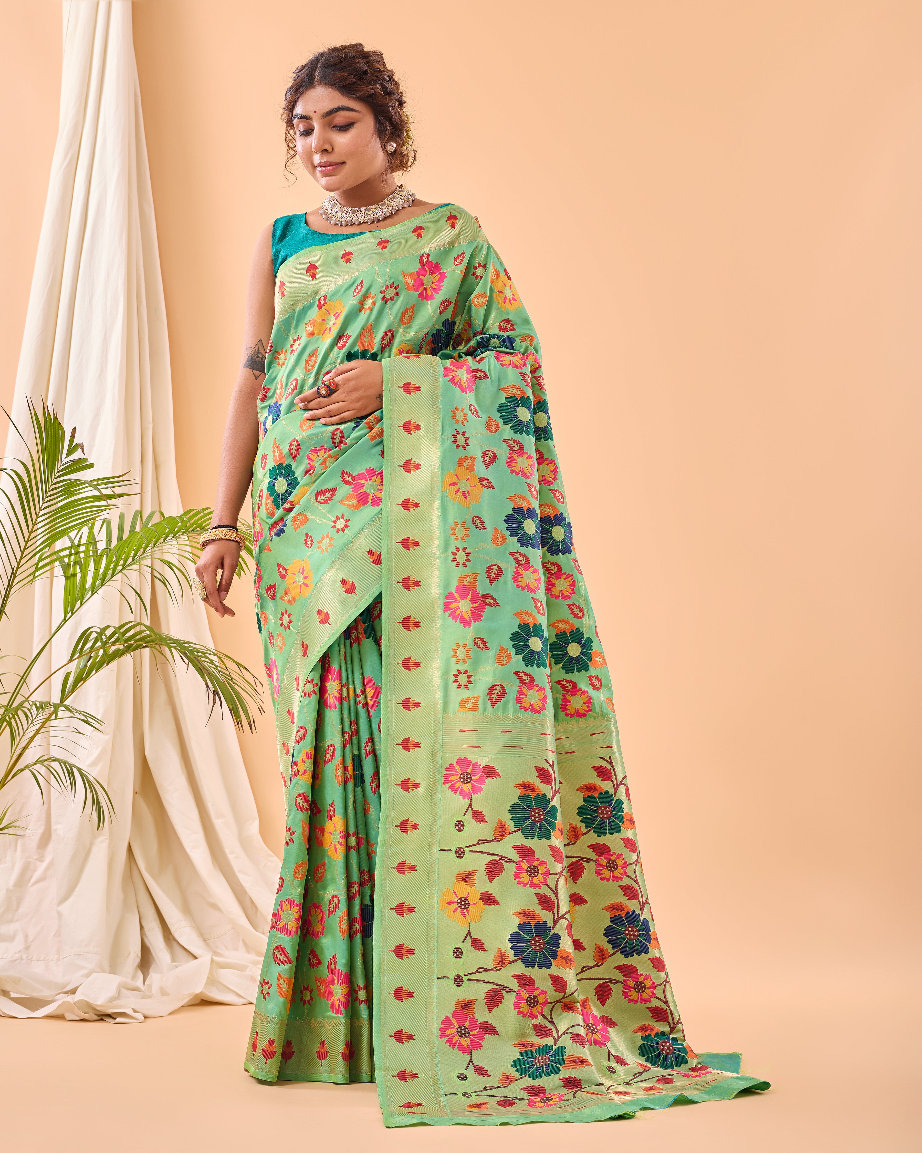 PISTA Pure paithani silk SAREE