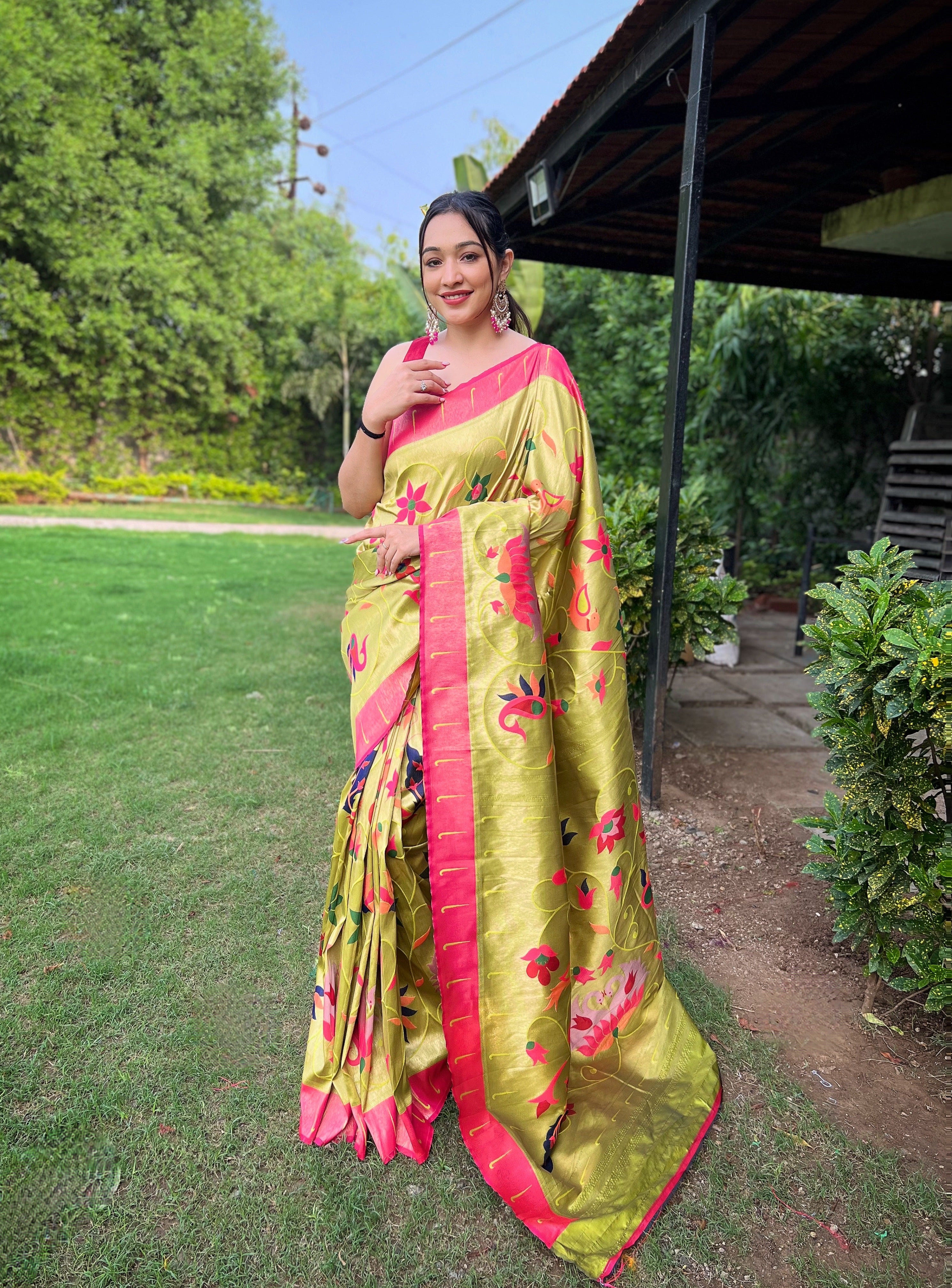 PISTA Pure Pathani Silk SAREE
