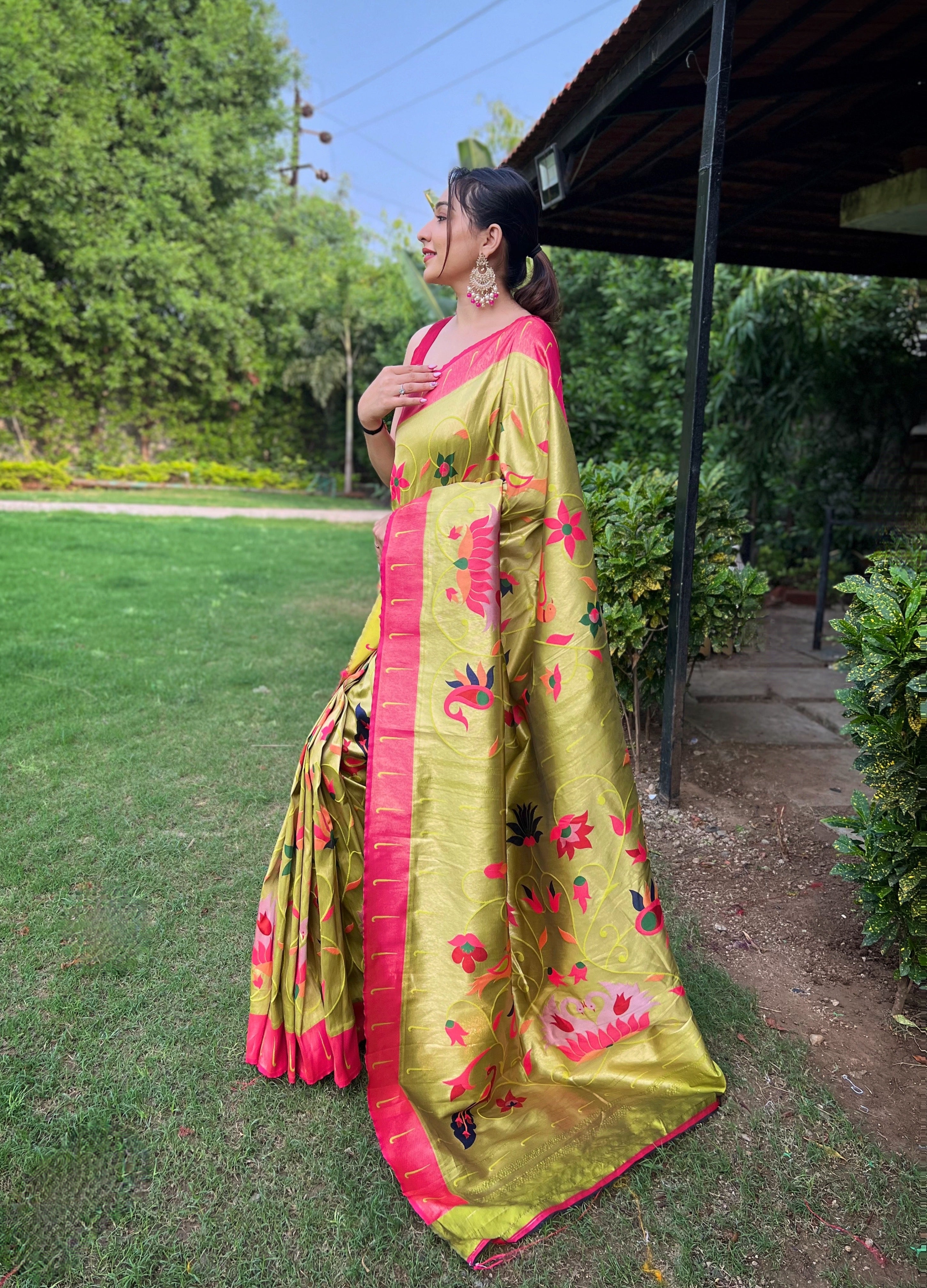 PISTA Pure Pathani Silk SAREE