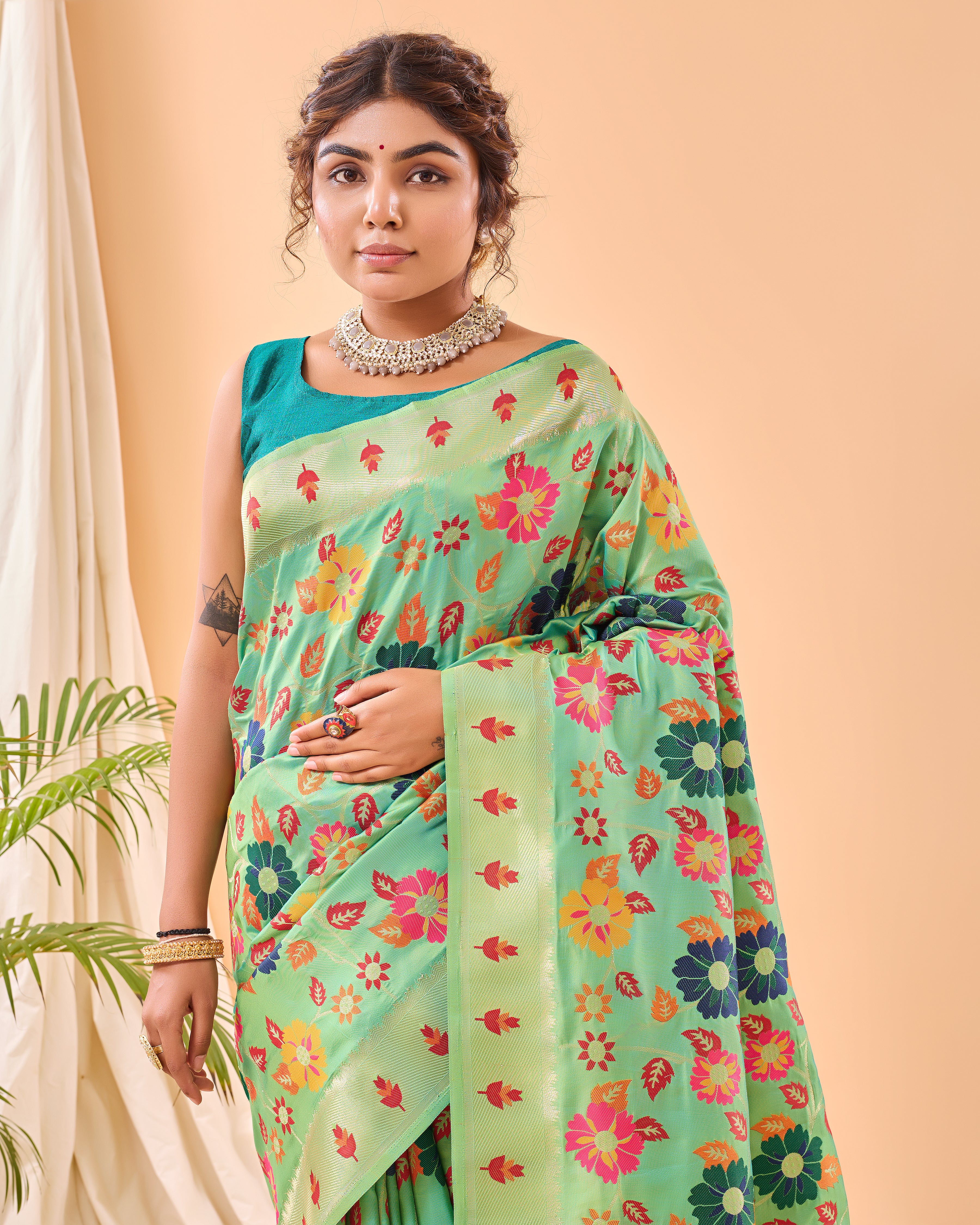 PISTA Pure paithani silk SAREE