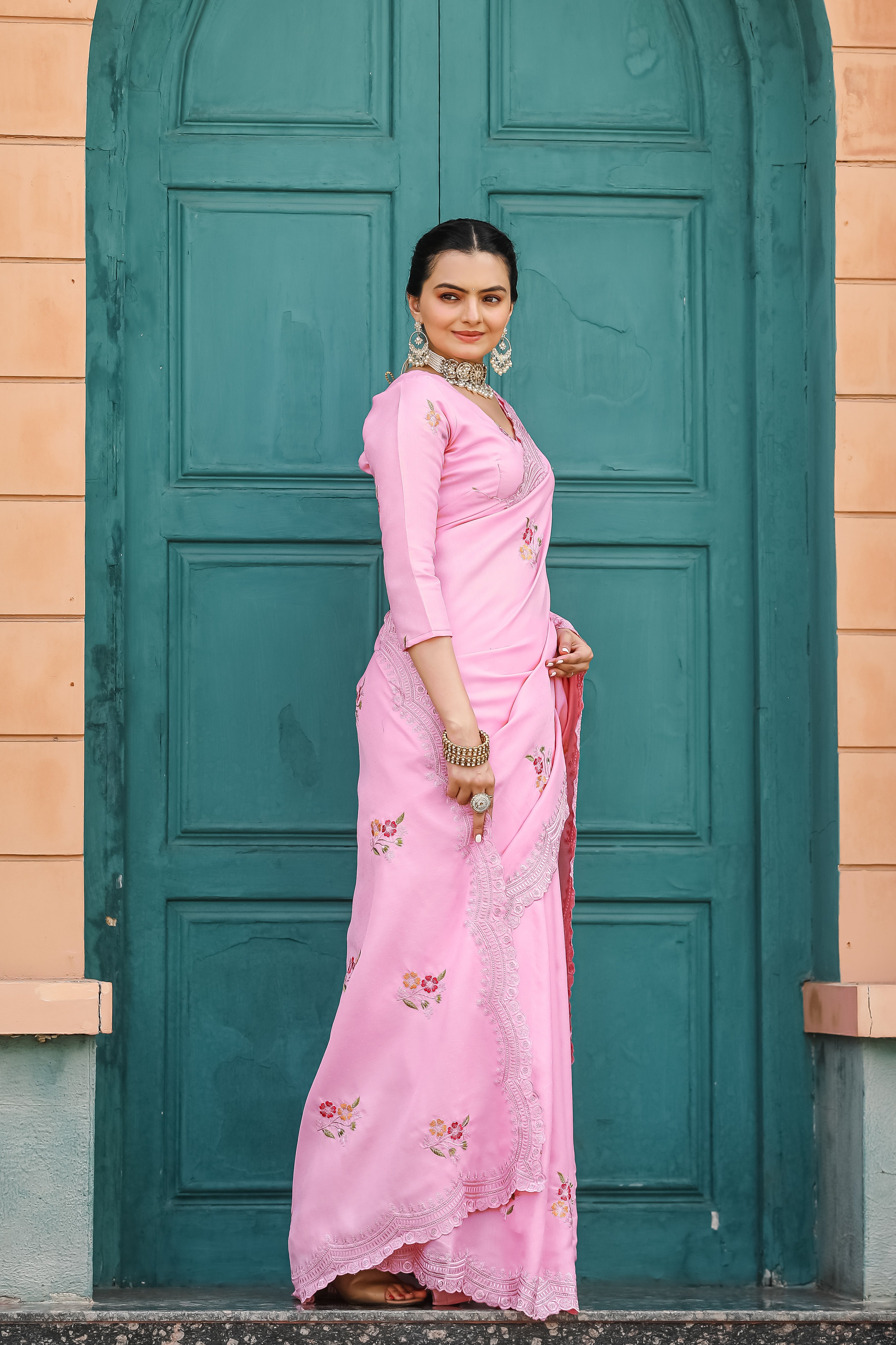 PINK Tussar Cotton Saree