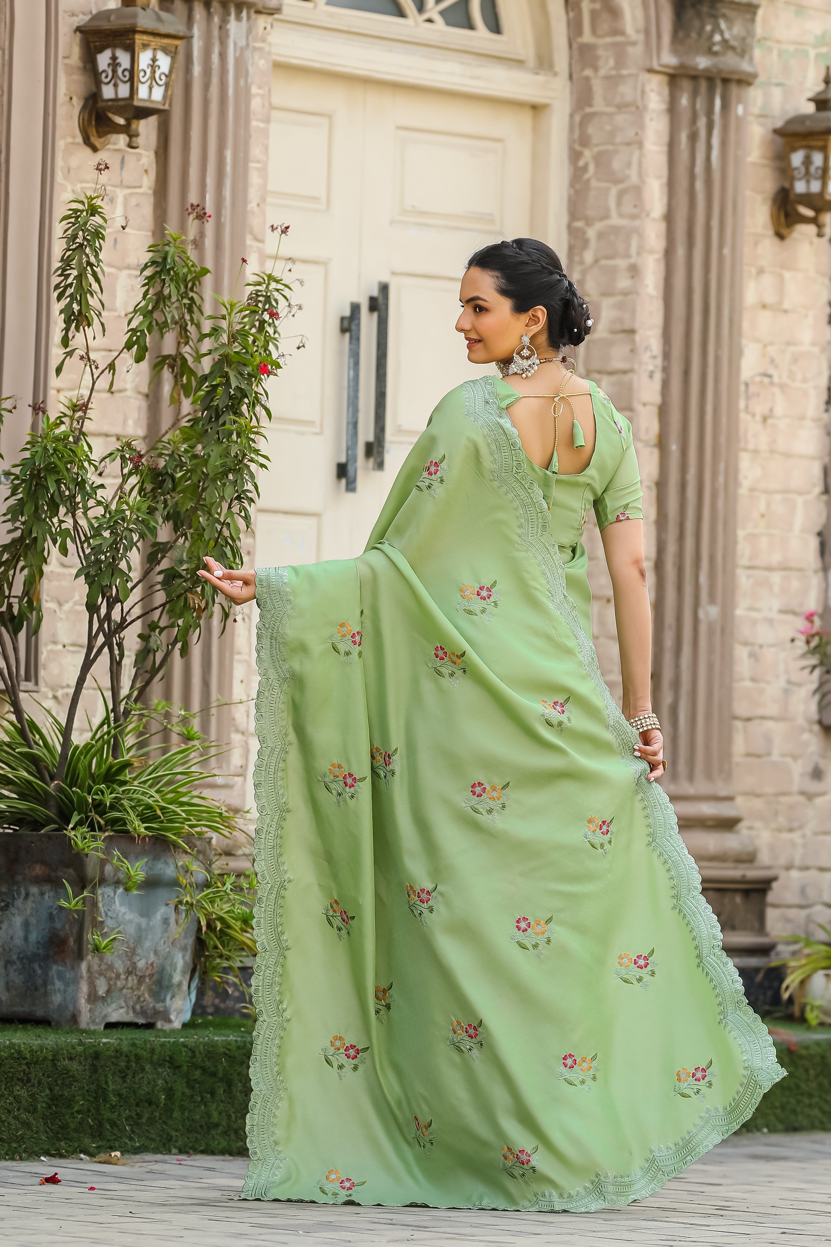 PISTA Tussar Cotton Saree