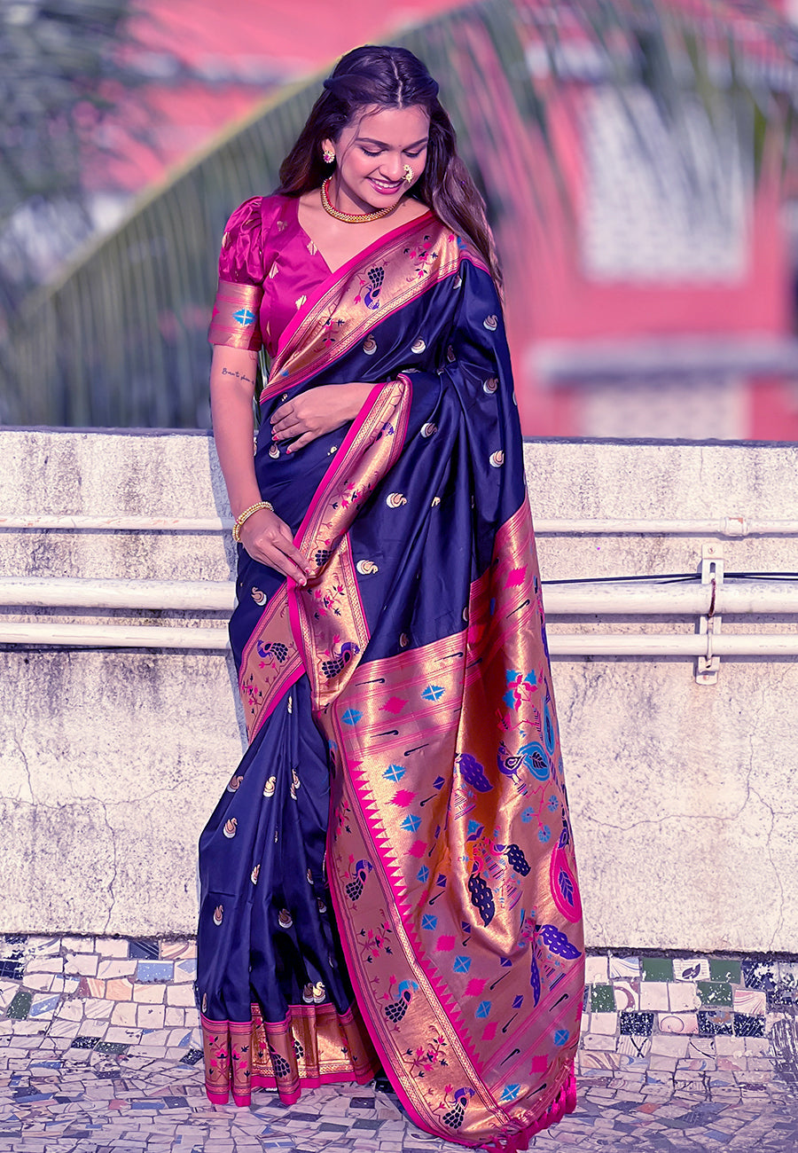 NAVY BANARASI SILK BLEND SAREE