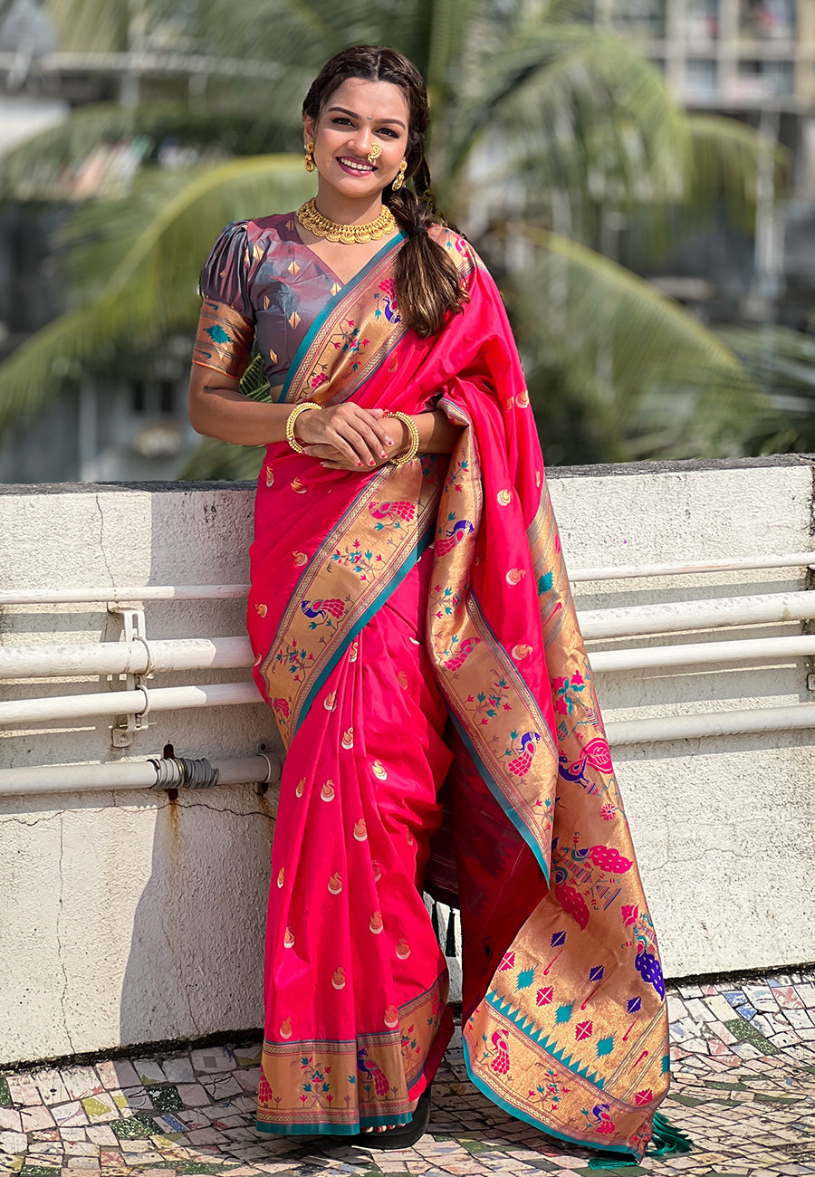 PINK BANARASI SILK BLEND SAREE