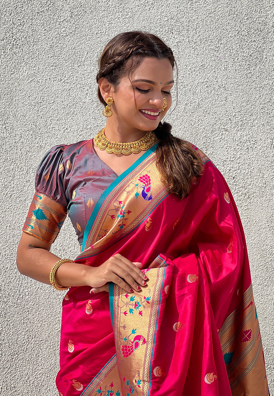 PINK BANARASI SILK BLEND SAREE