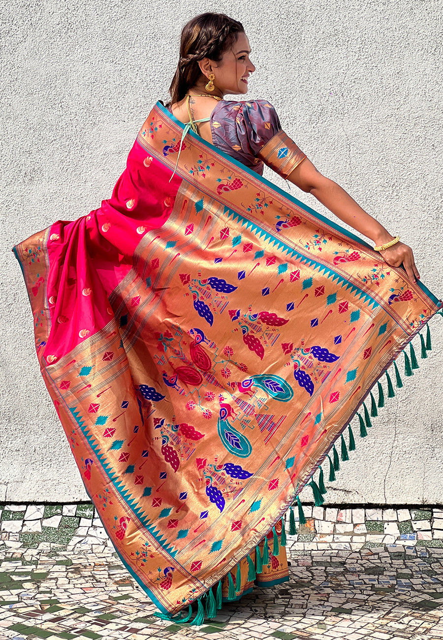 PINK BANARASI SILK BLEND SAREE