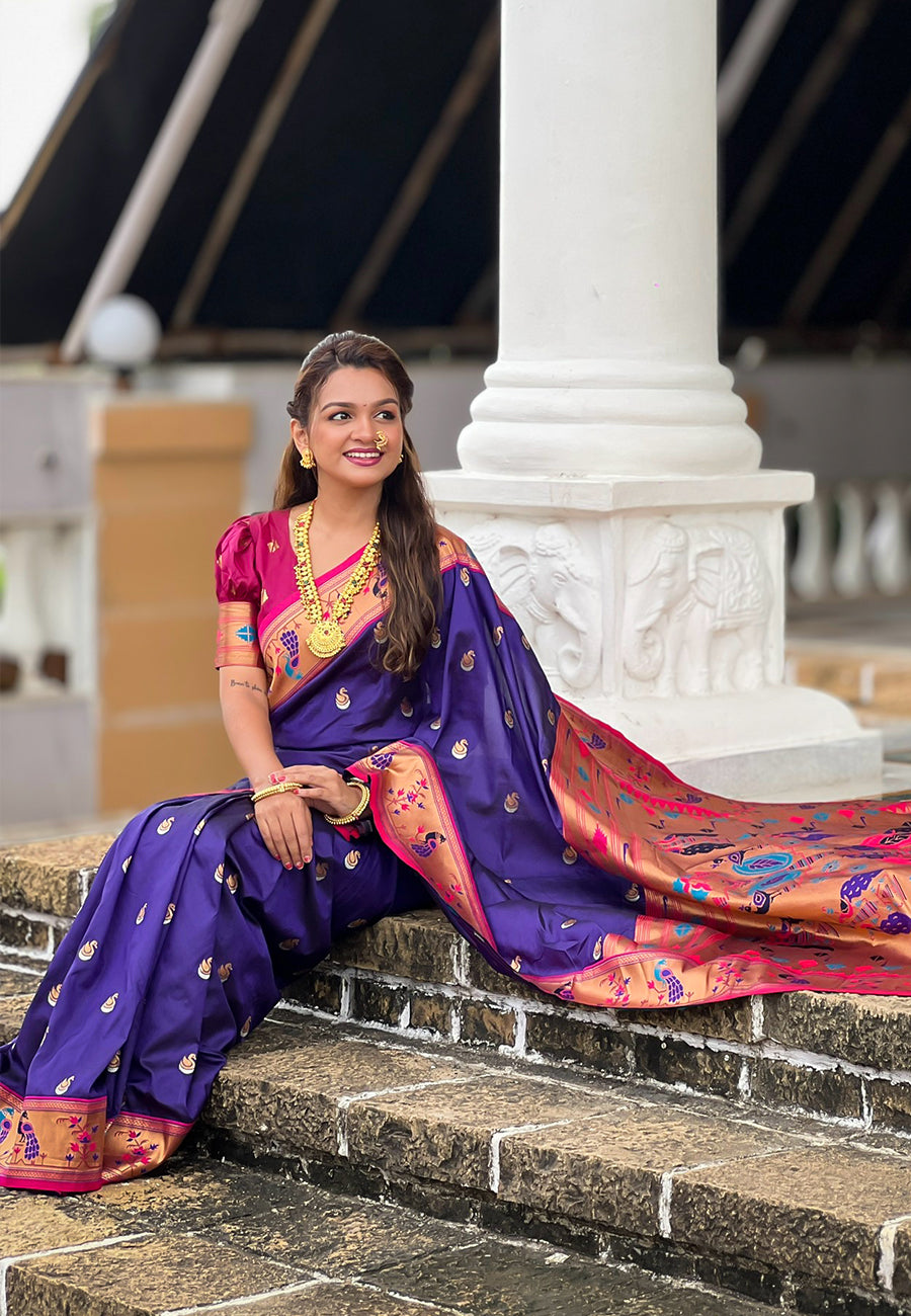 VIOLET BANARASI SILK BLEND SAREE