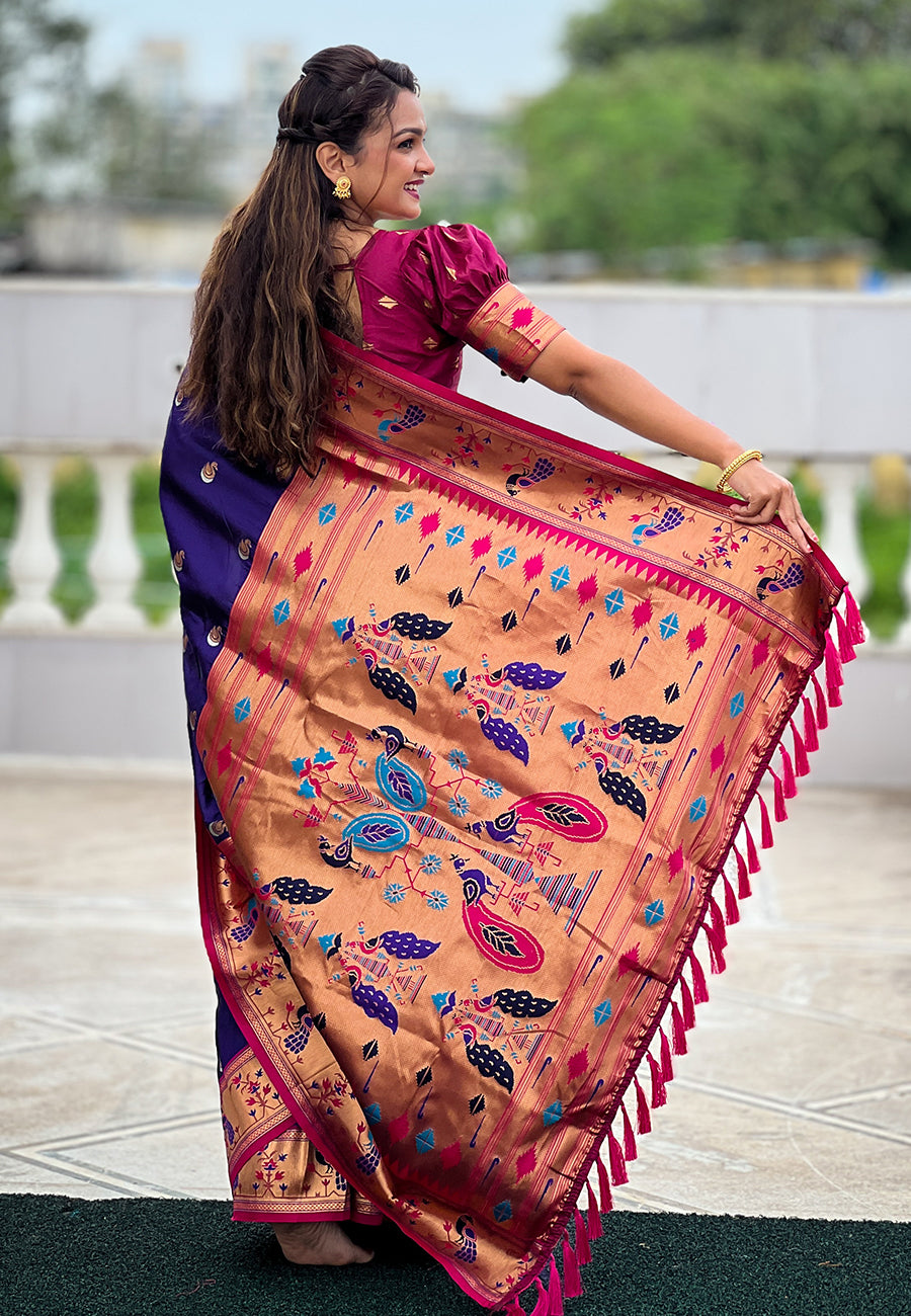 VIOLET BANARASI SILK BLEND SAREE