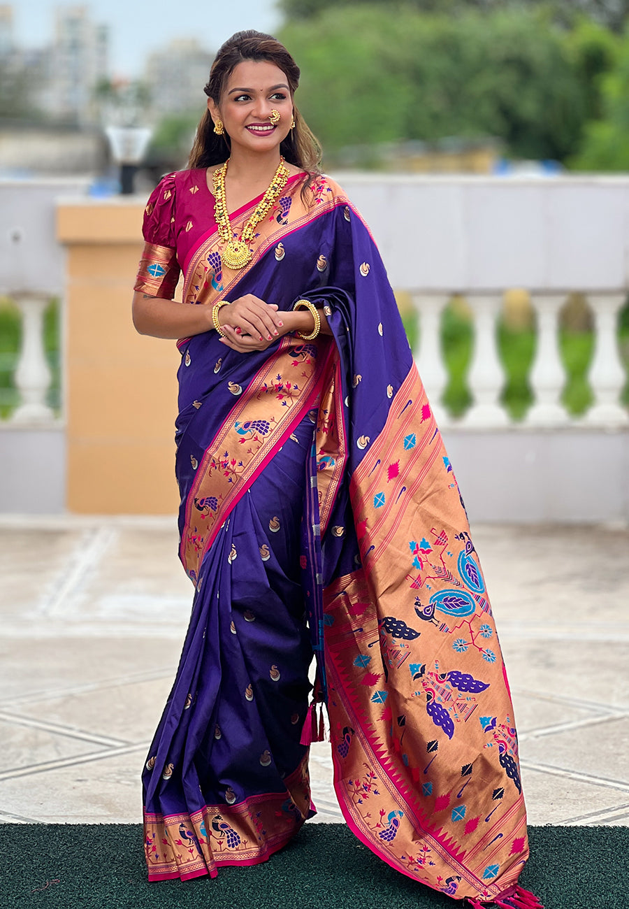 VIOLET BANARASI SILK BLEND SAREE
