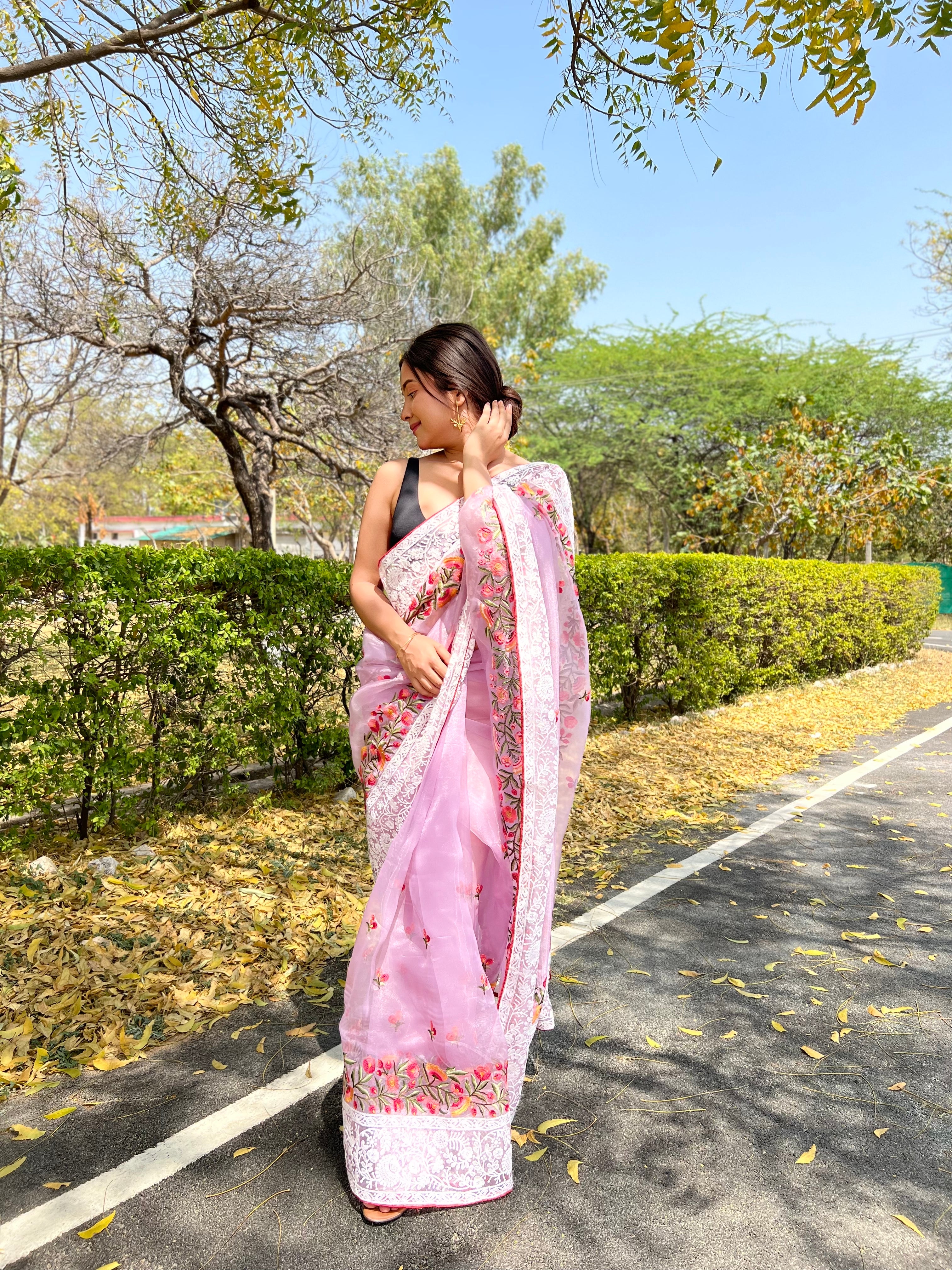 Purple Organza Saree With silk Blouse