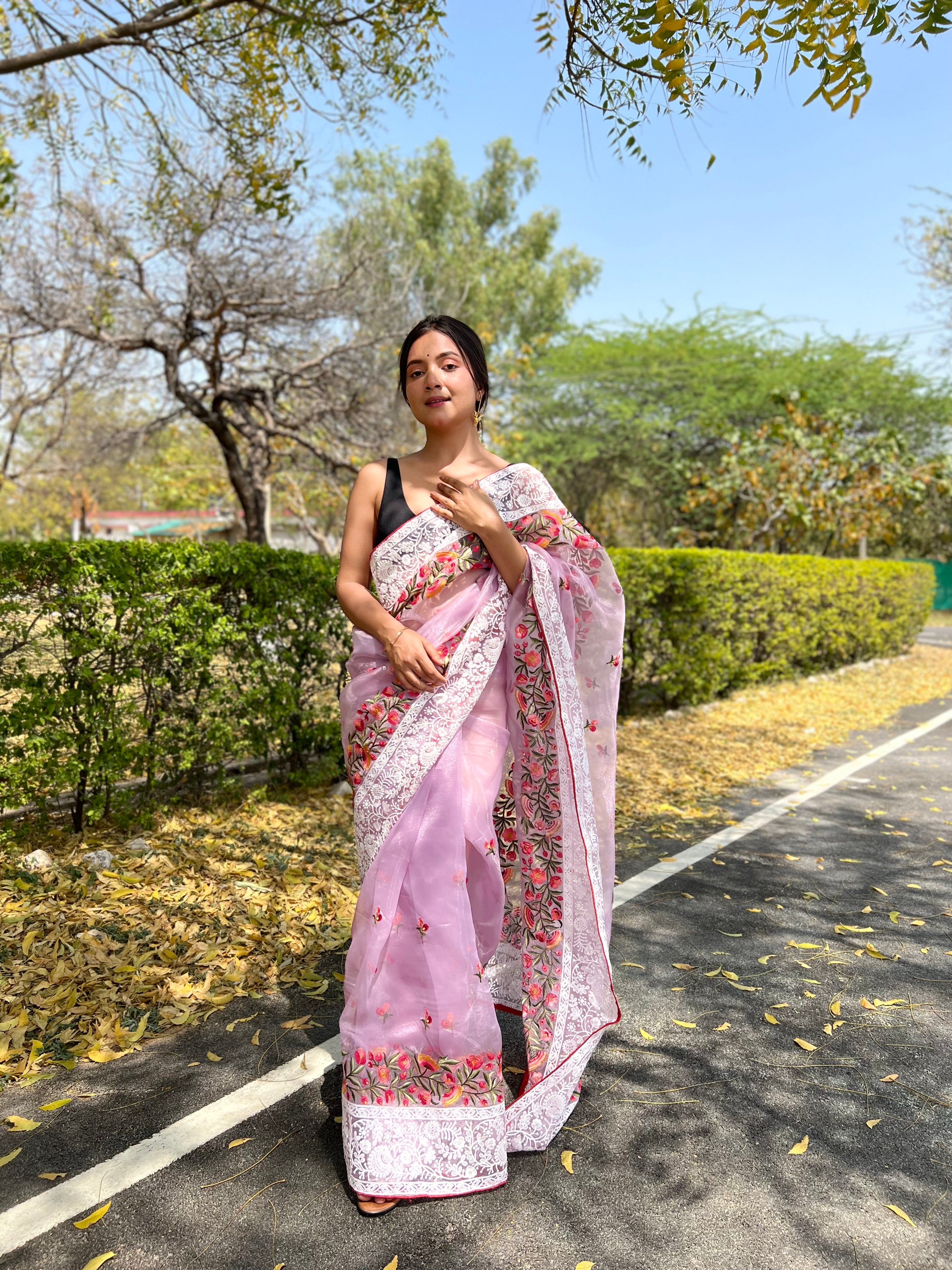 Purple Organza Saree With silk Blouse