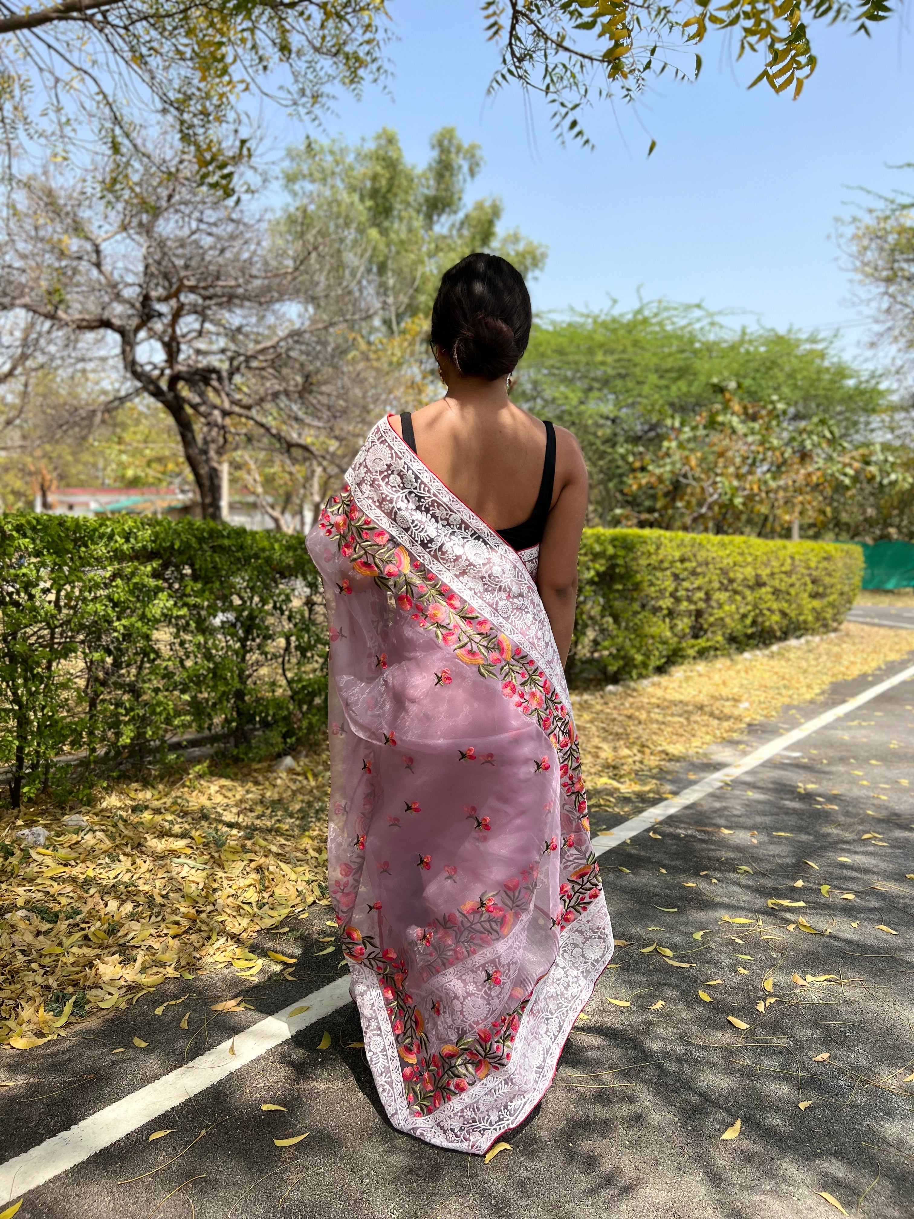 Purple Organza Saree With silk Blouse
