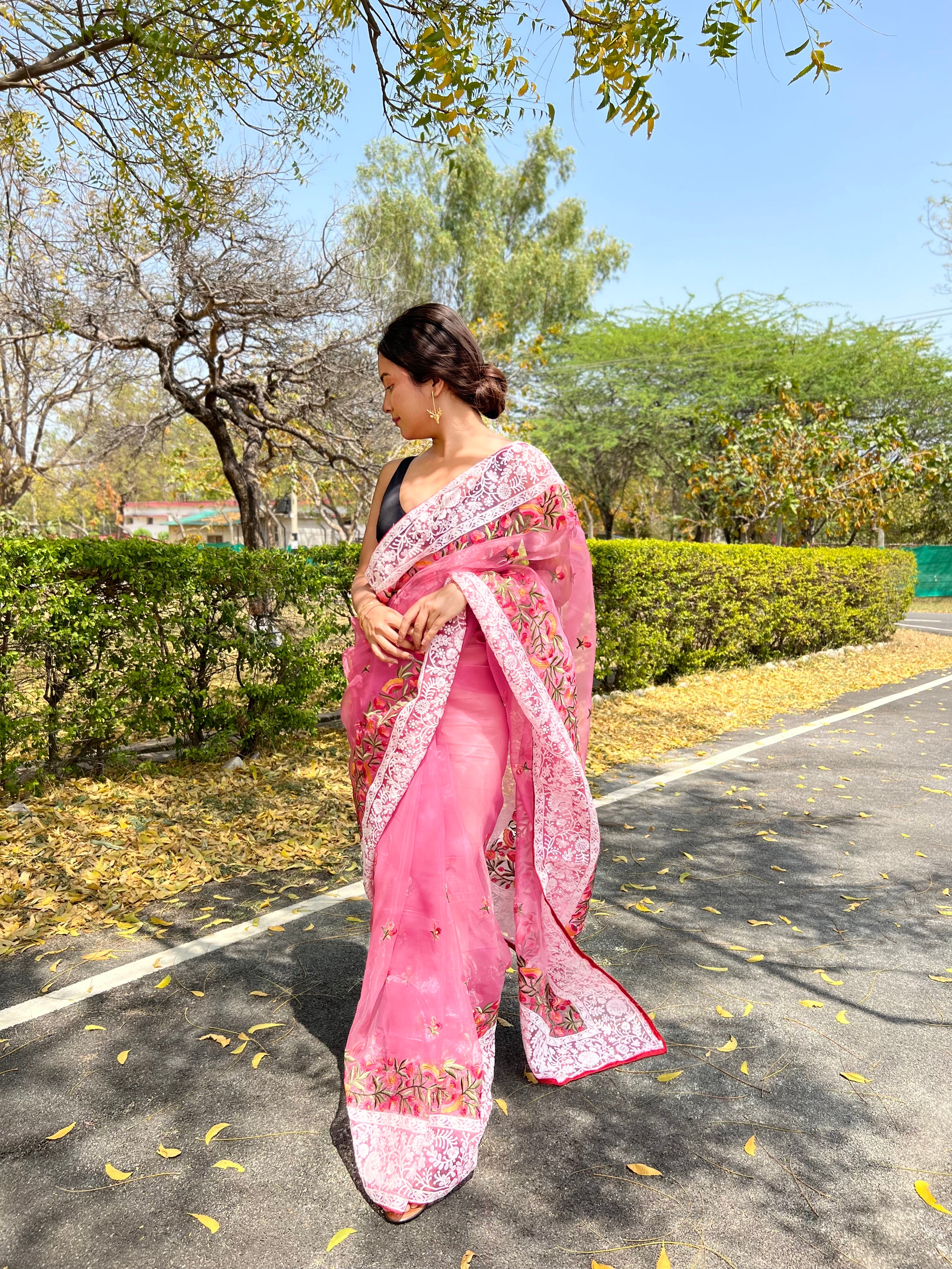 Pink Organza Saree With silk Blouse