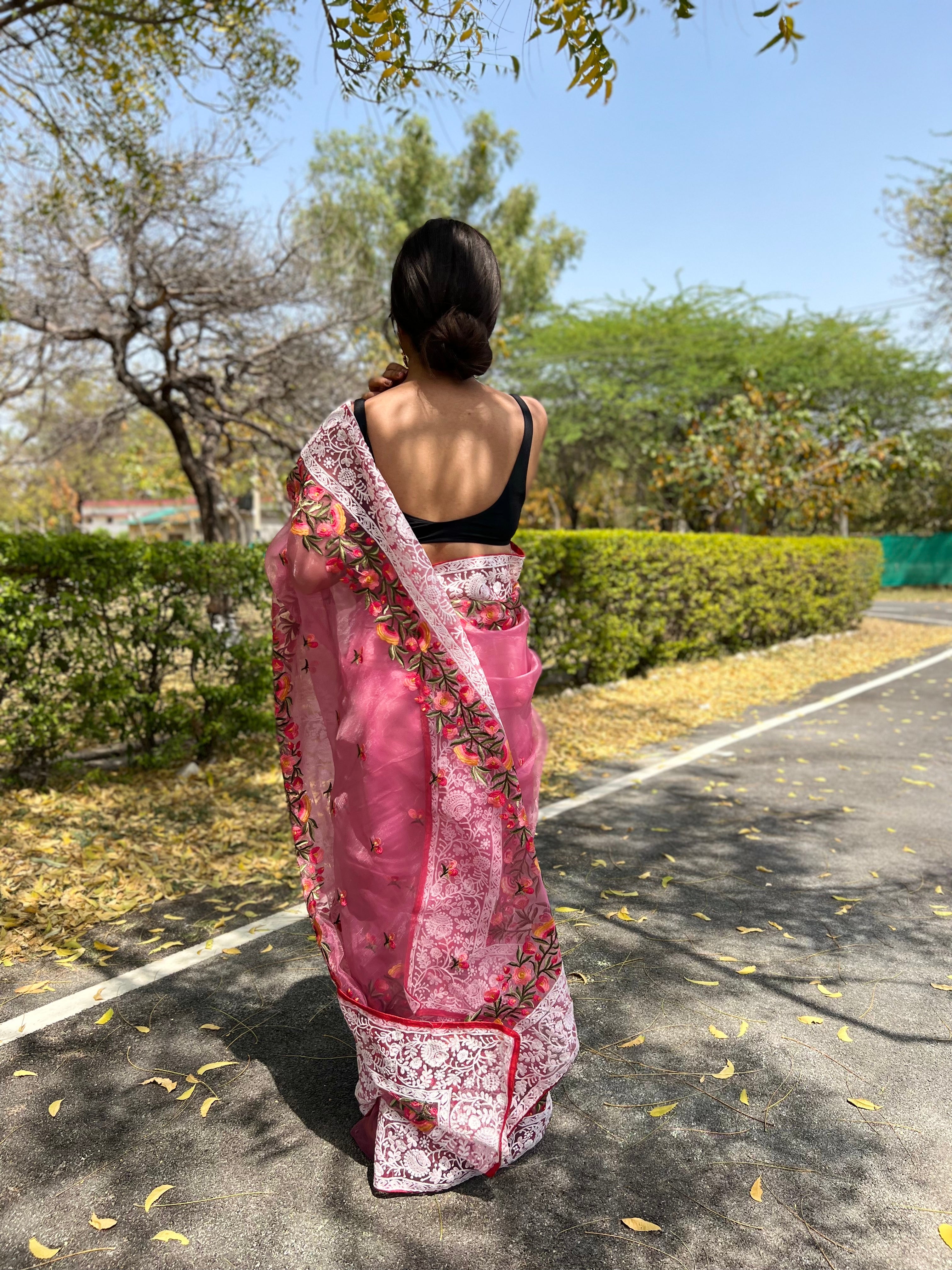 Pink Organza Saree With silk Blouse