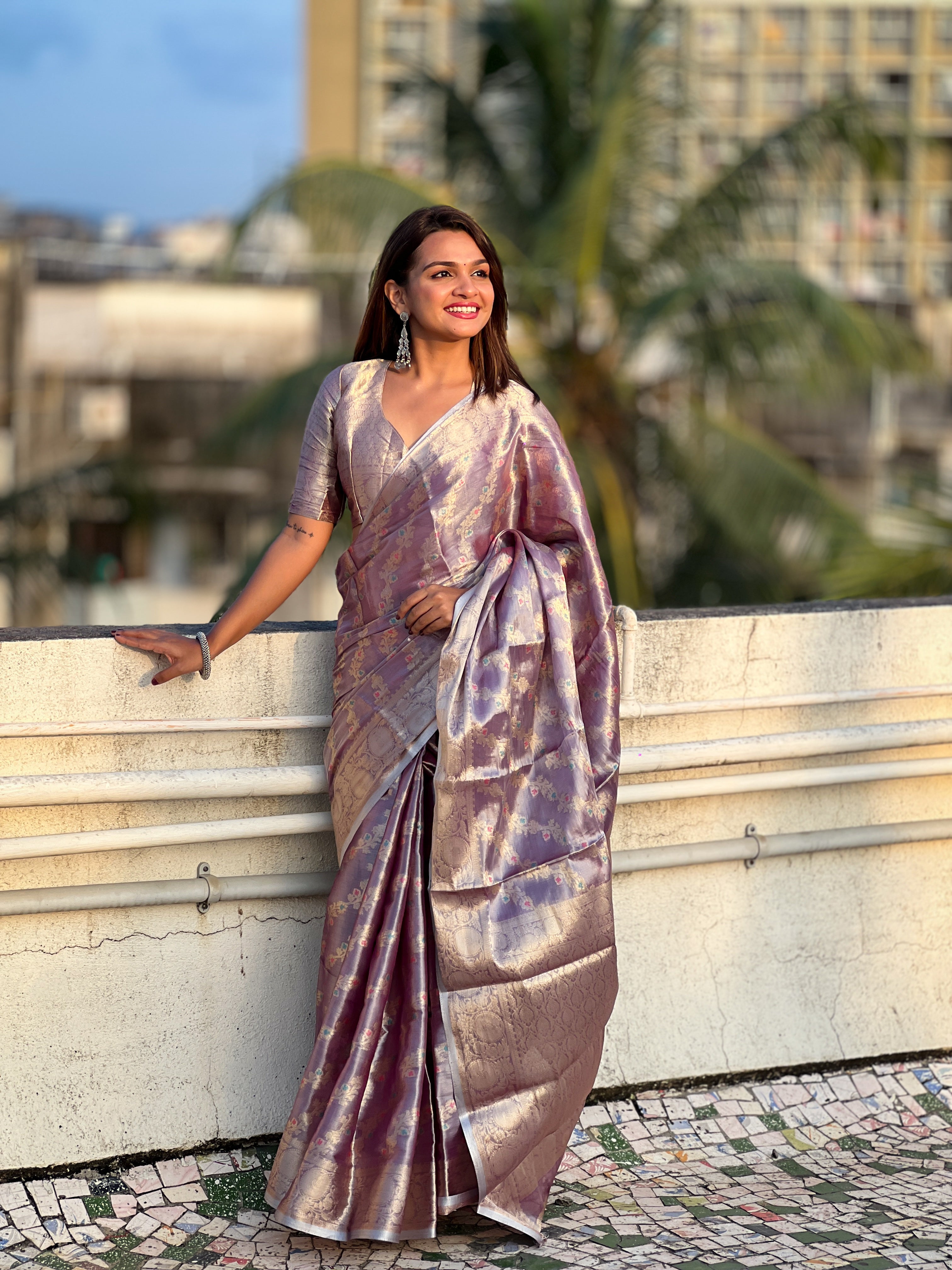 LEVENDER BANARASI SILK BLEND SAREE