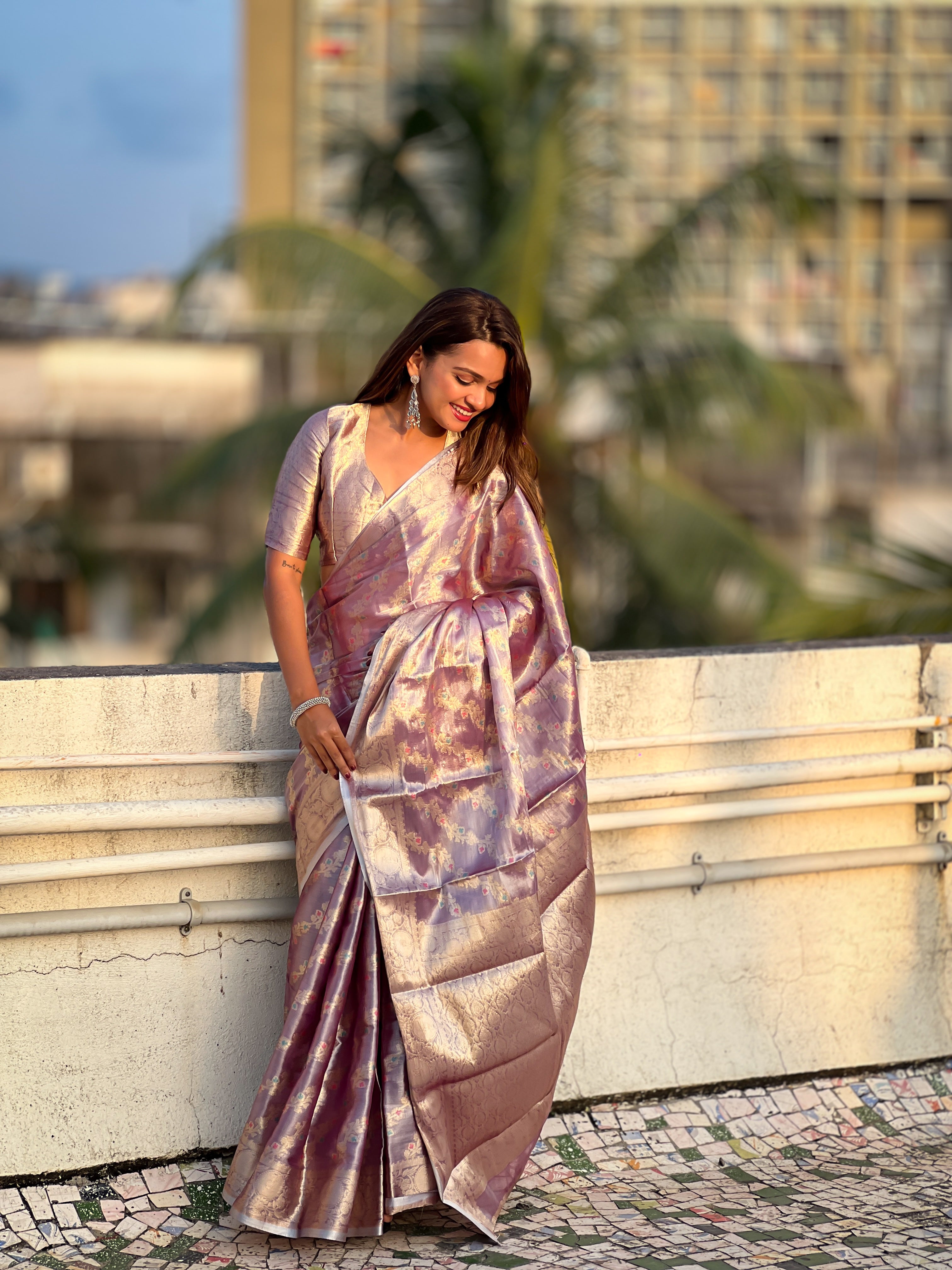 LEVENDER BANARASI SILK BLEND SAREE
