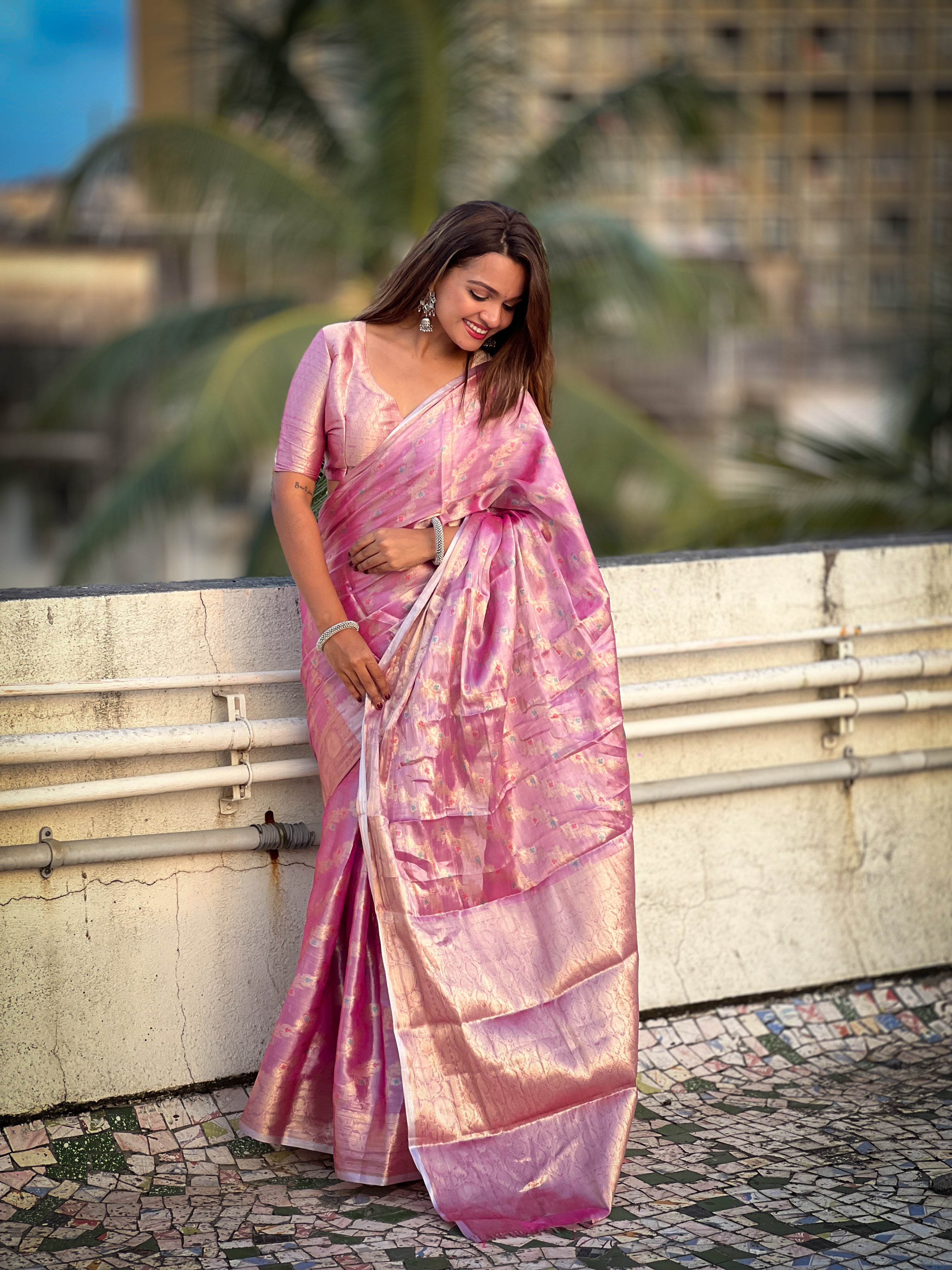 PINK BANARASI SILK BLEND SAREE
