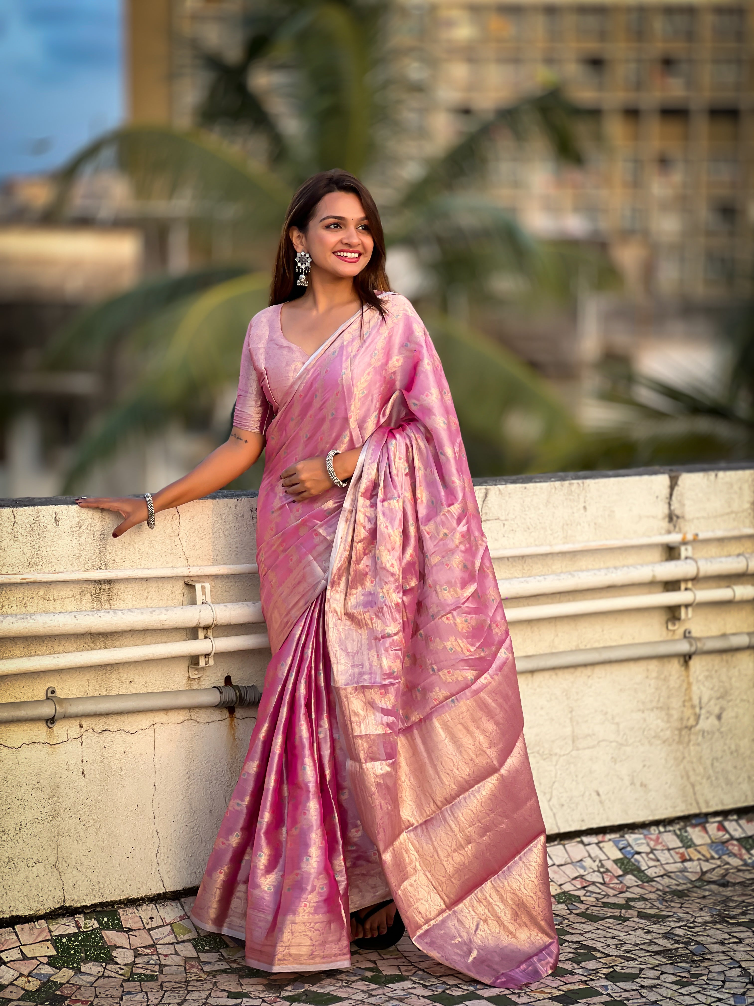 PINK BANARASI SILK BLEND SAREE