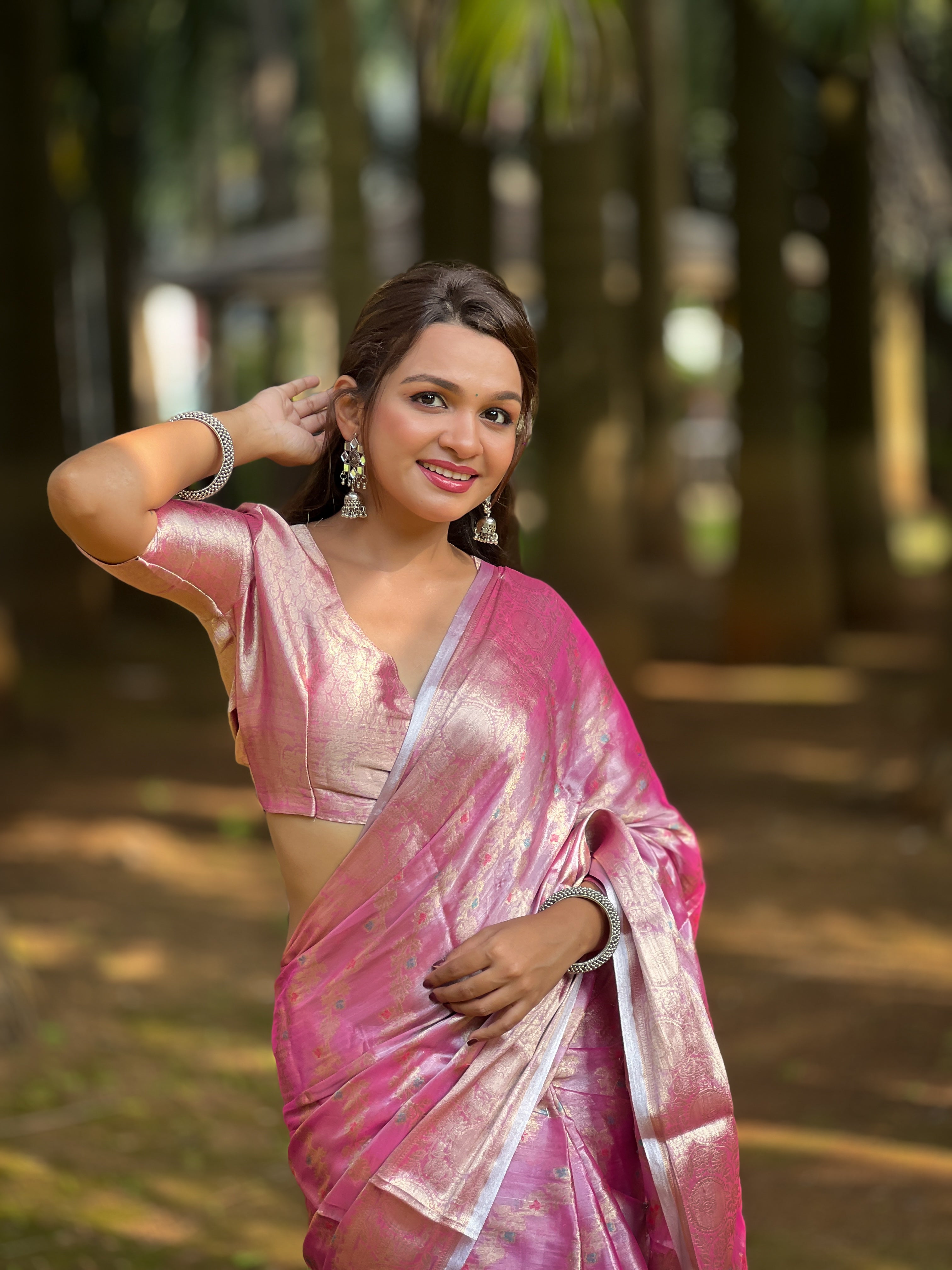 PINK BANARASI SILK BLEND SAREE