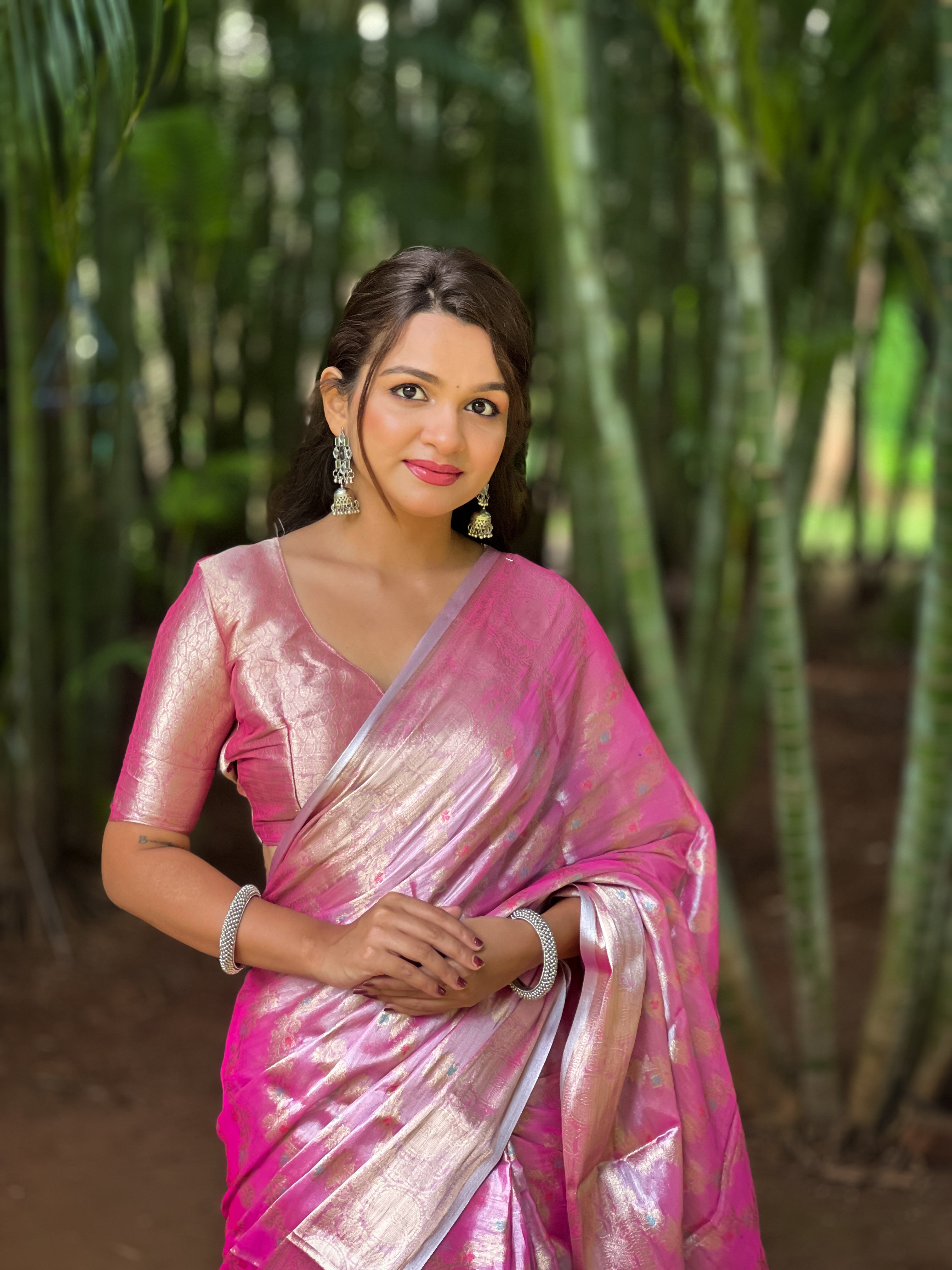 PINK BANARASI SILK BLEND SAREE