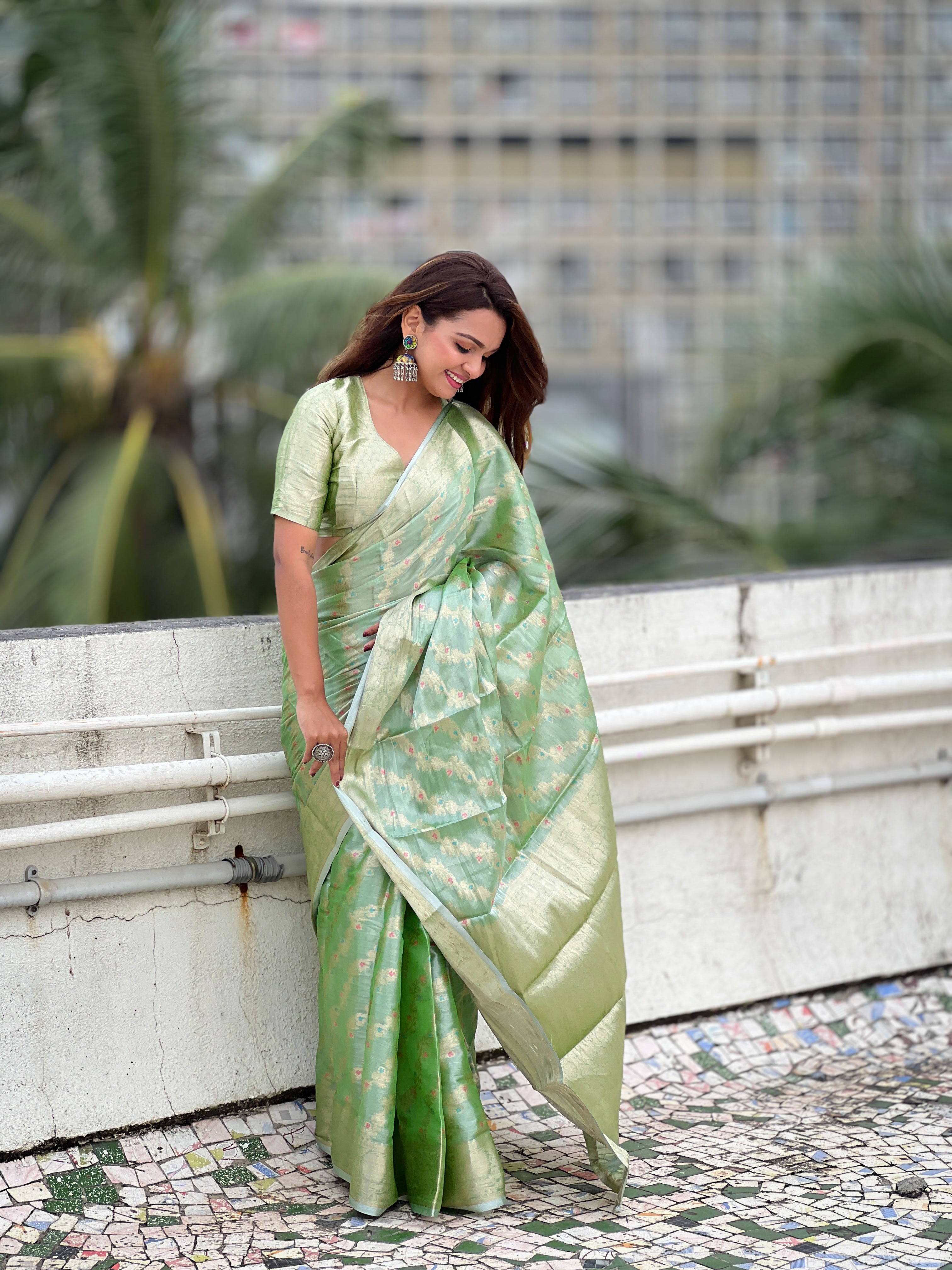 PISTA BANARASI SILK BLEND SAREE