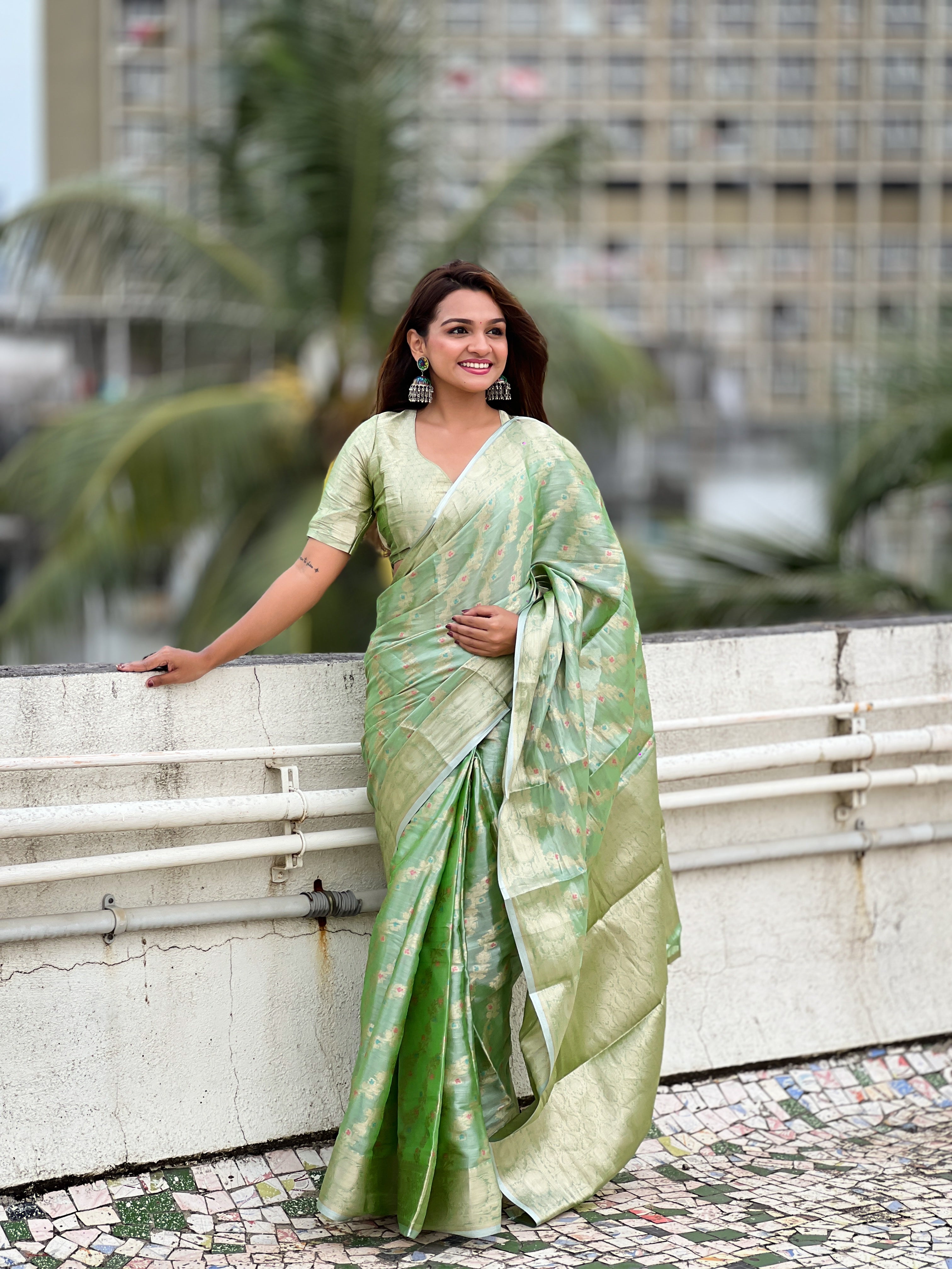 PISTA BANARASI SILK BLEND SAREE