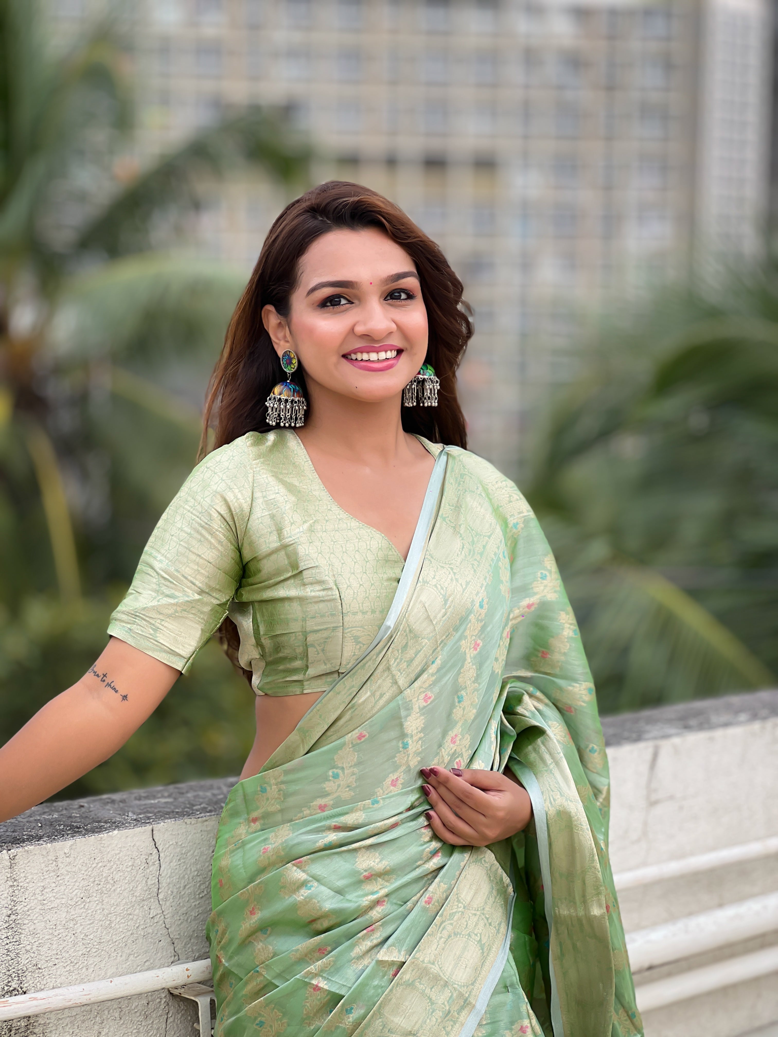 PISTA BANARASI SILK BLEND SAREE