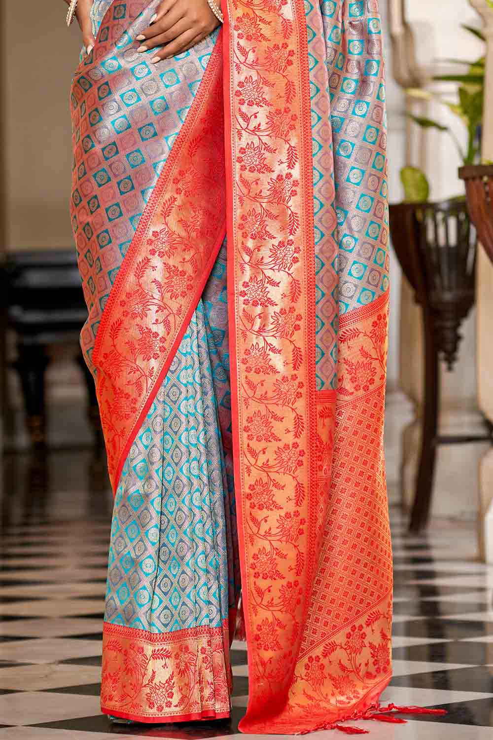 Buy White And Golden Zari Woven Kanjivaram Saree Nitaraa