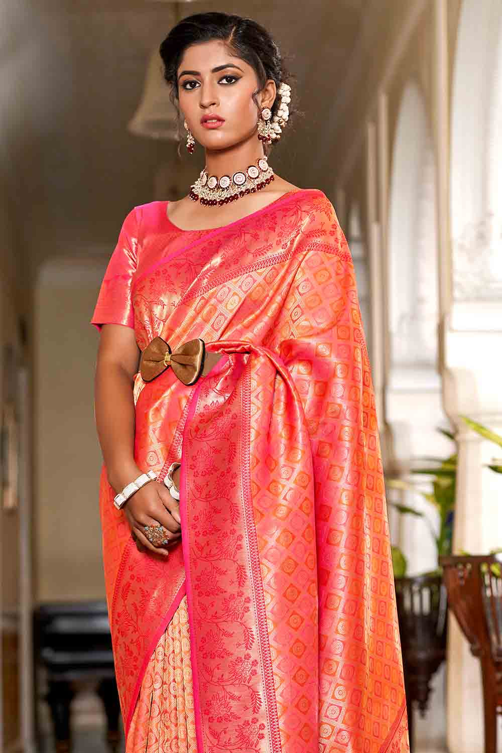 Buy Carrot Orange Woven Kanjivaram Saree - Special Wedding Edition Nitaraa