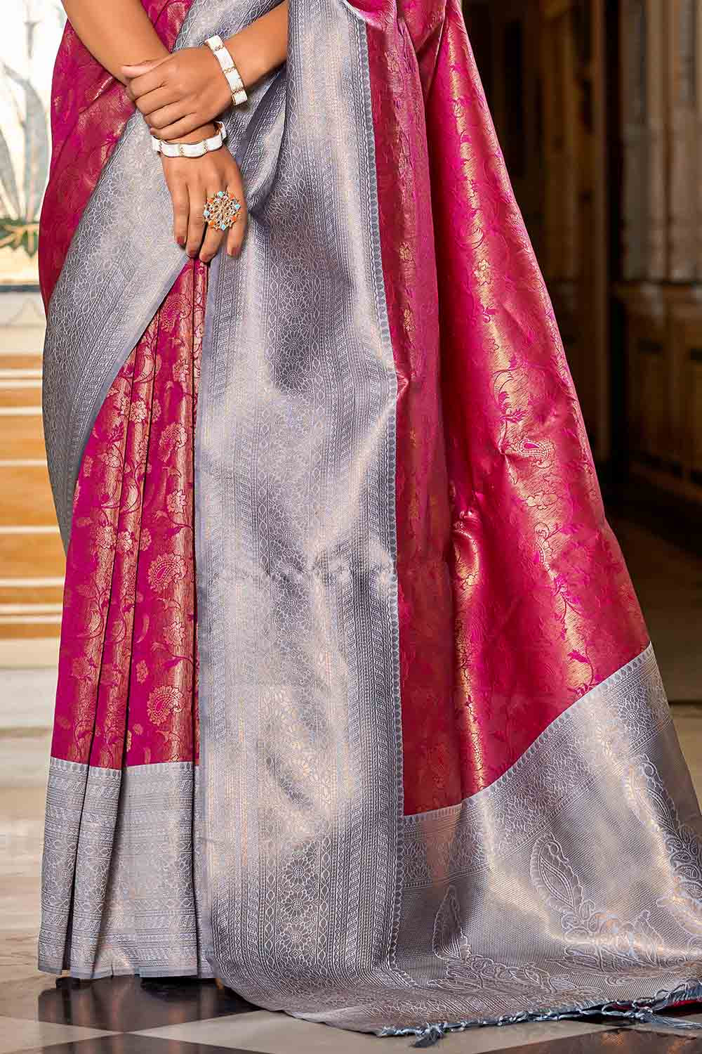 Buy Onion Pink Sequins Net Saree Nitaraa