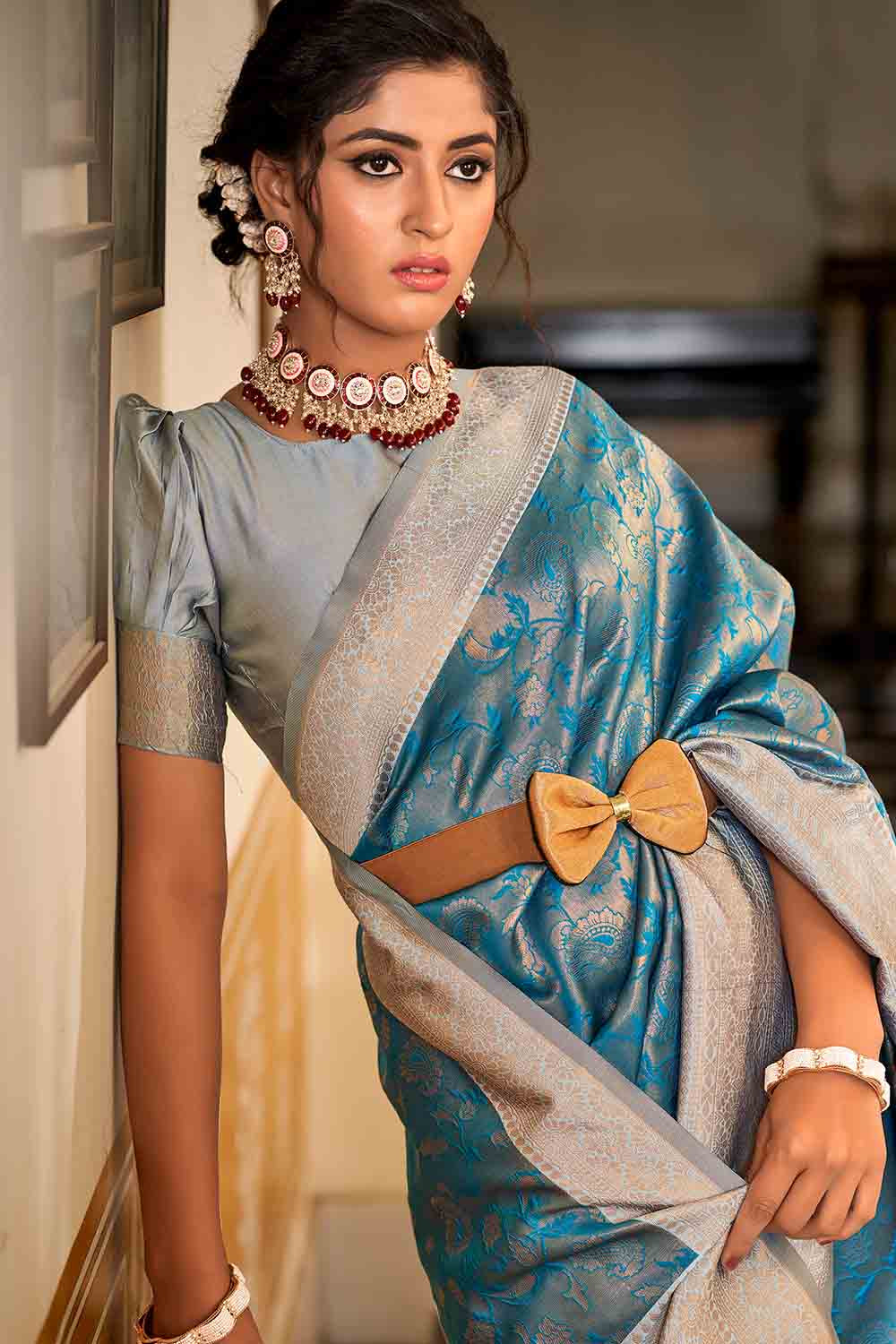 Buy Silver Grey Cotton Chikankari Saree Nitaraa