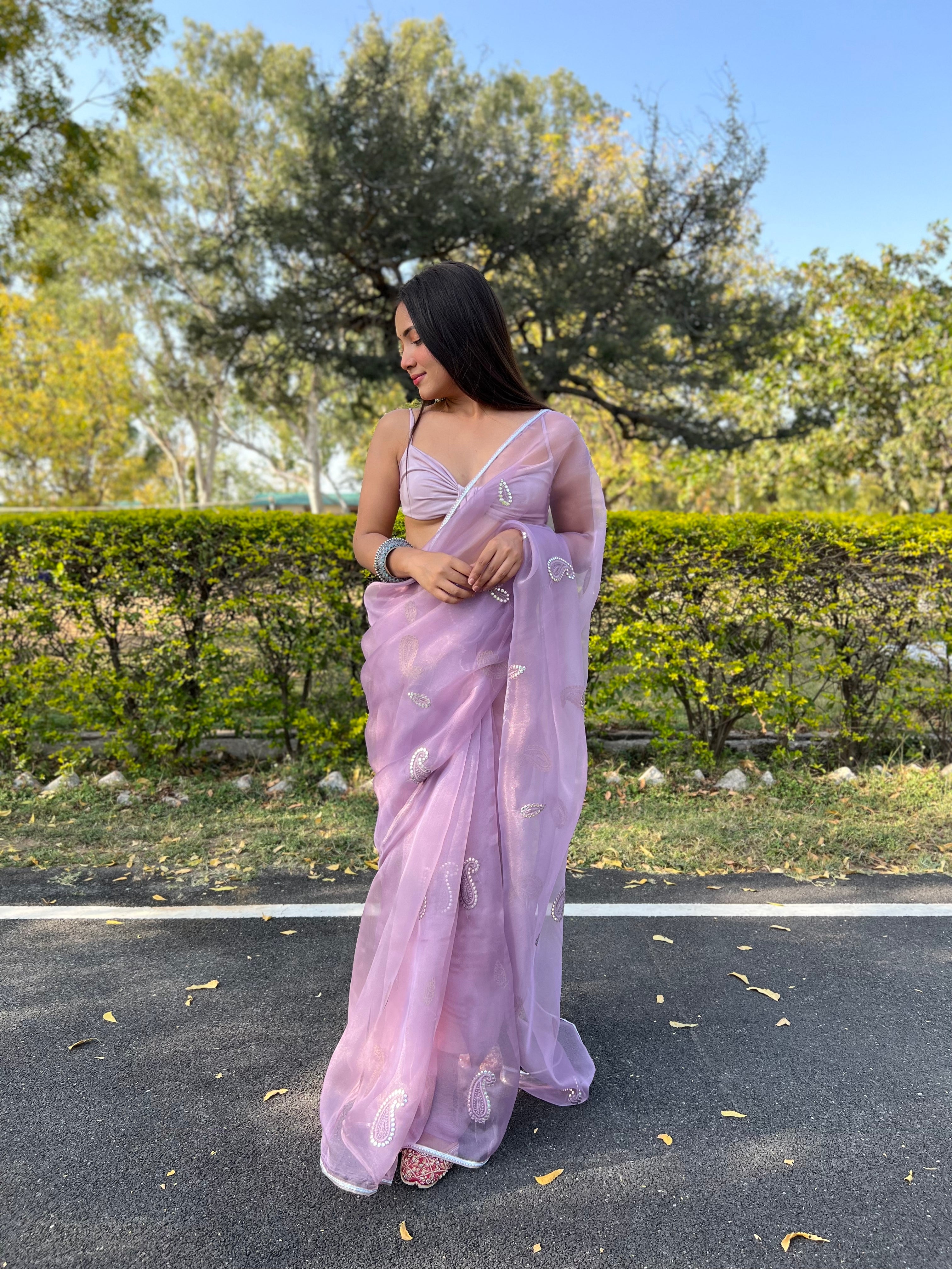 Purple Organza Saree With silk Blouse