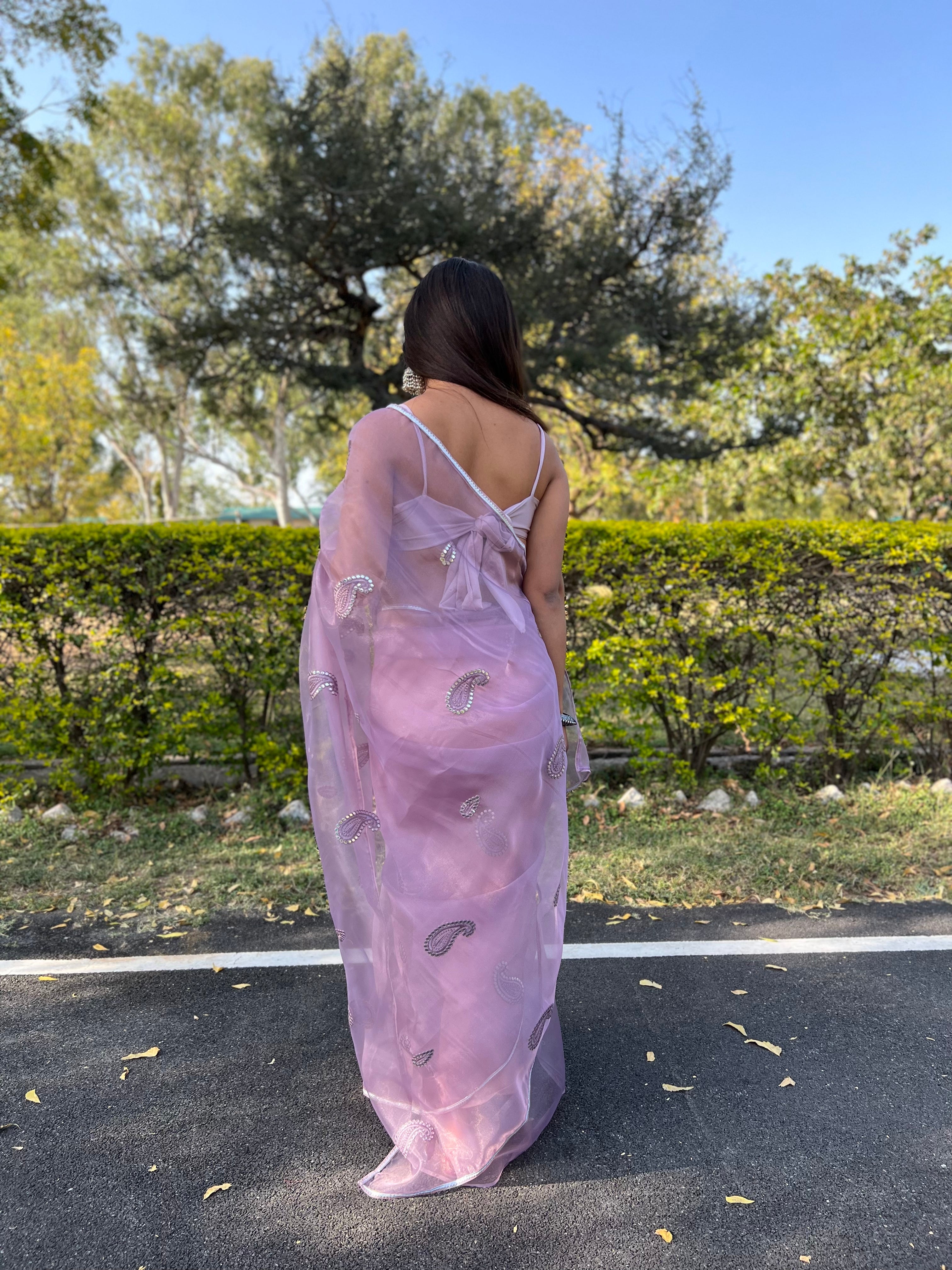 Purple Organza Saree With silk Blouse