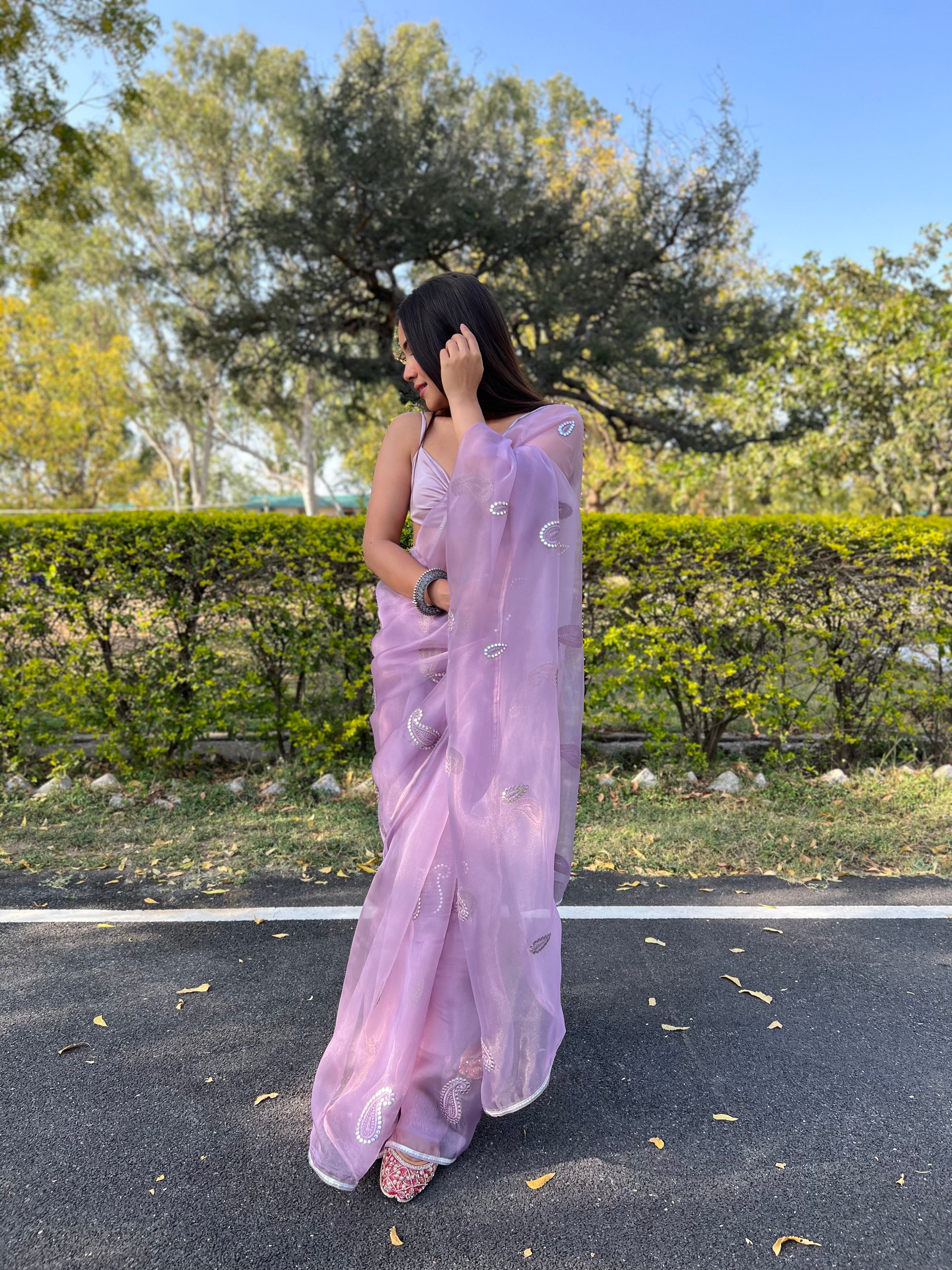 Purple Organza Saree With silk Blouse