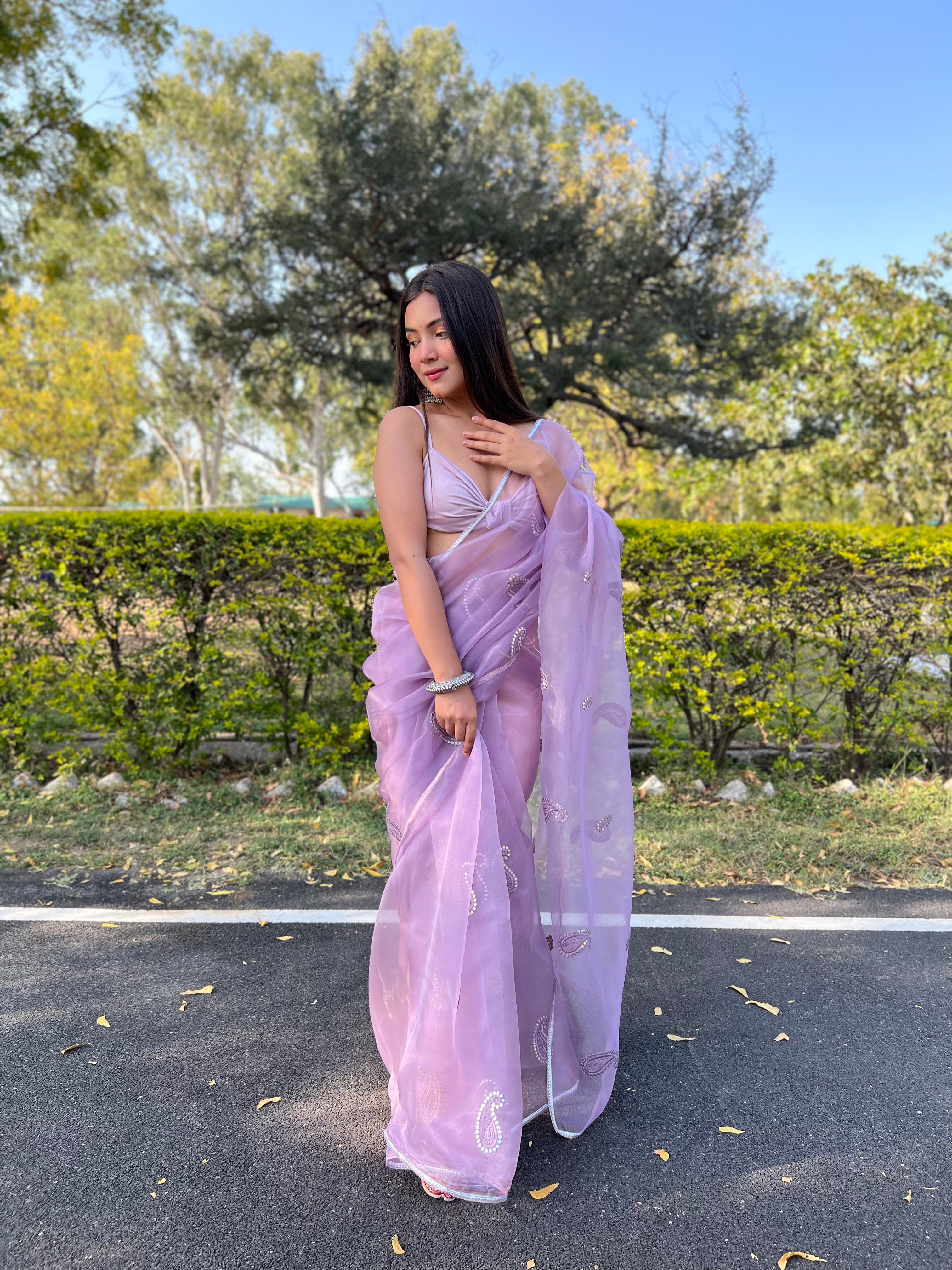 Purple Organza Saree With silk Blouse