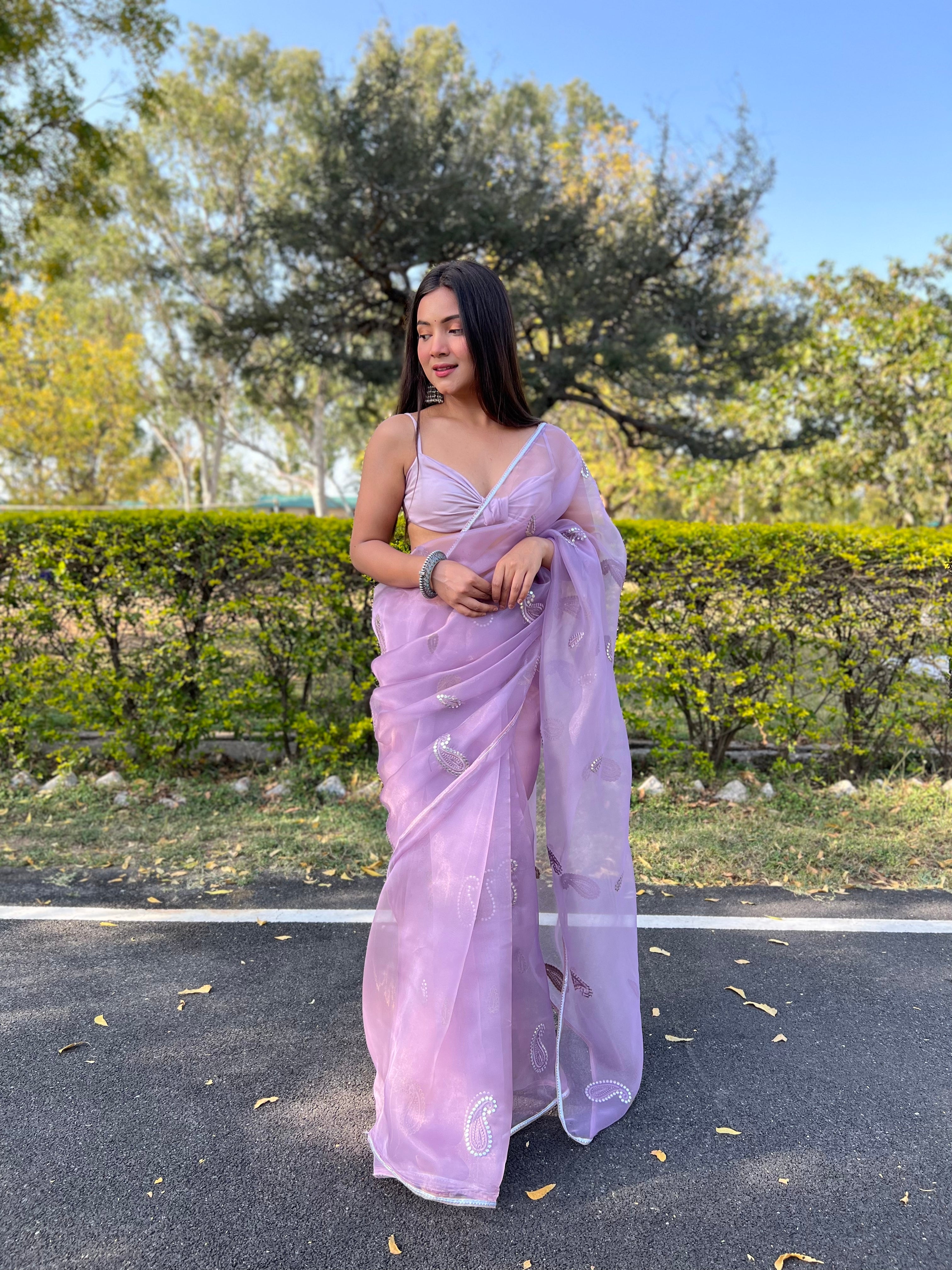 Purple Organza Saree With silk Blouse