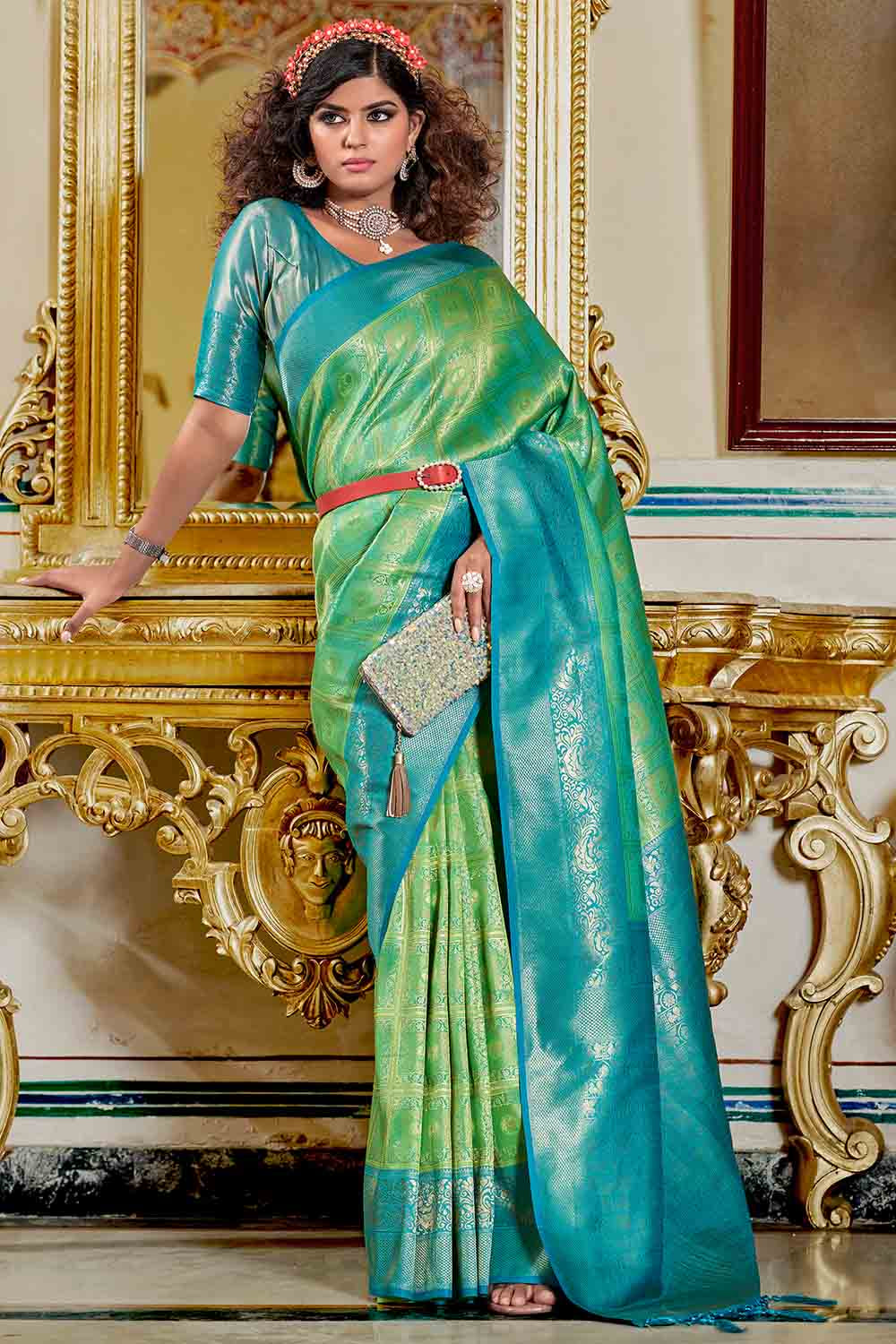 Buy Ruby Pink Woven Kanjivaram Saree Nitaraa