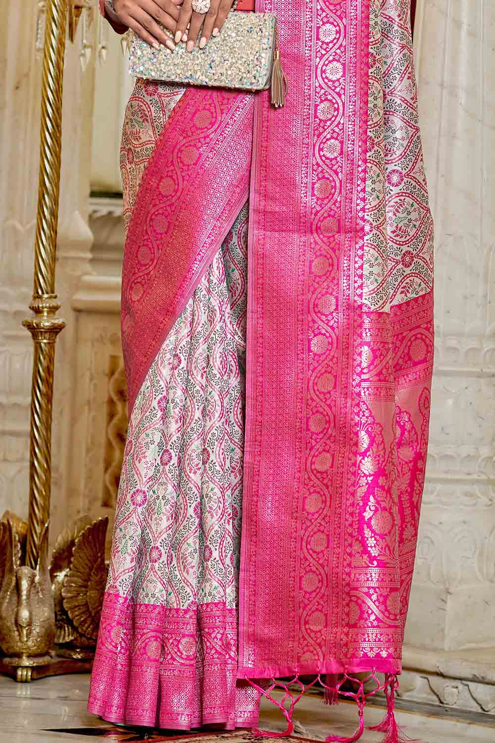 Buy Bright Yellow Banarasi Khaddi Georgette Saree Nitaraa