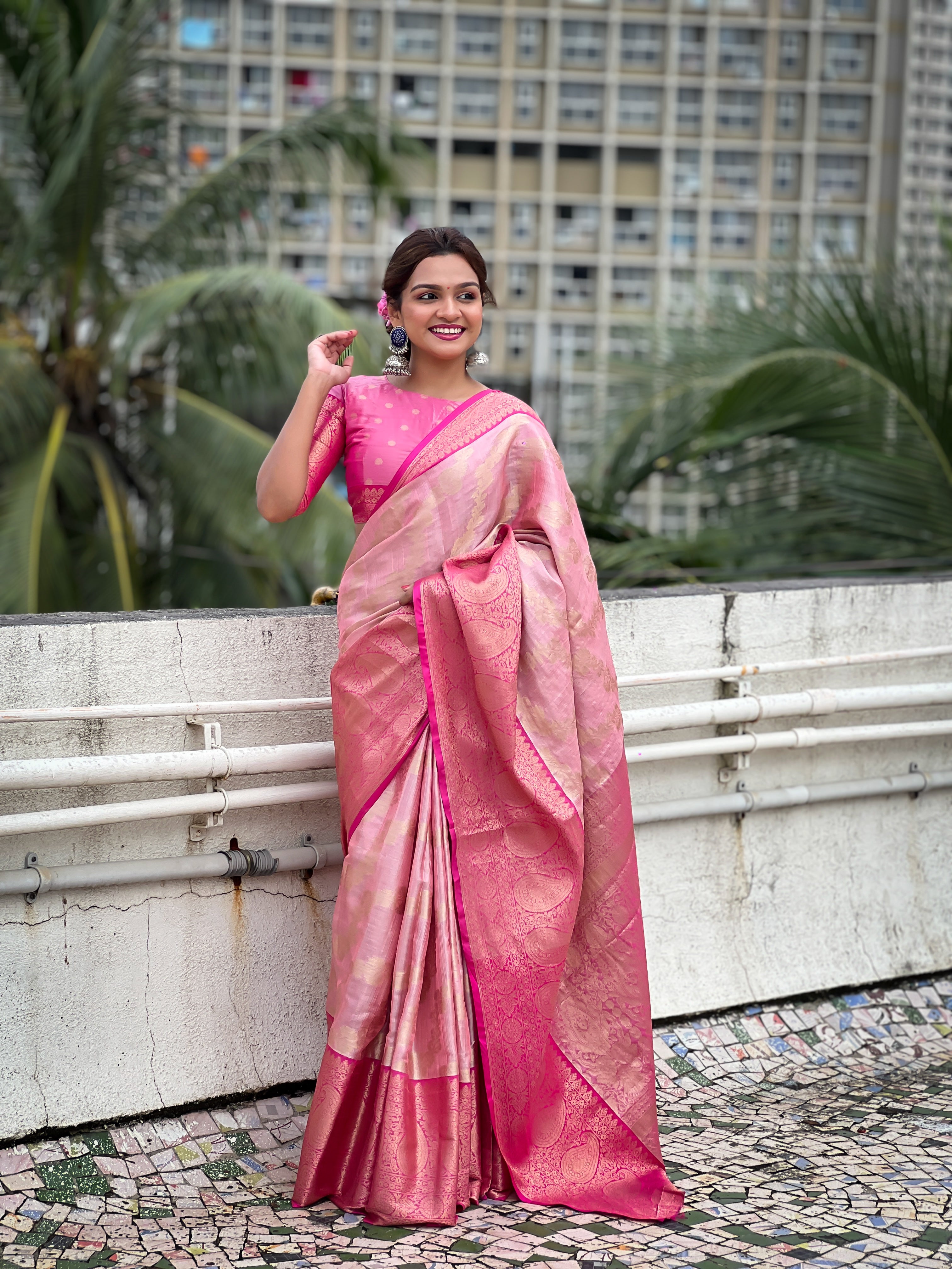 Pink Tissue Silk Saree