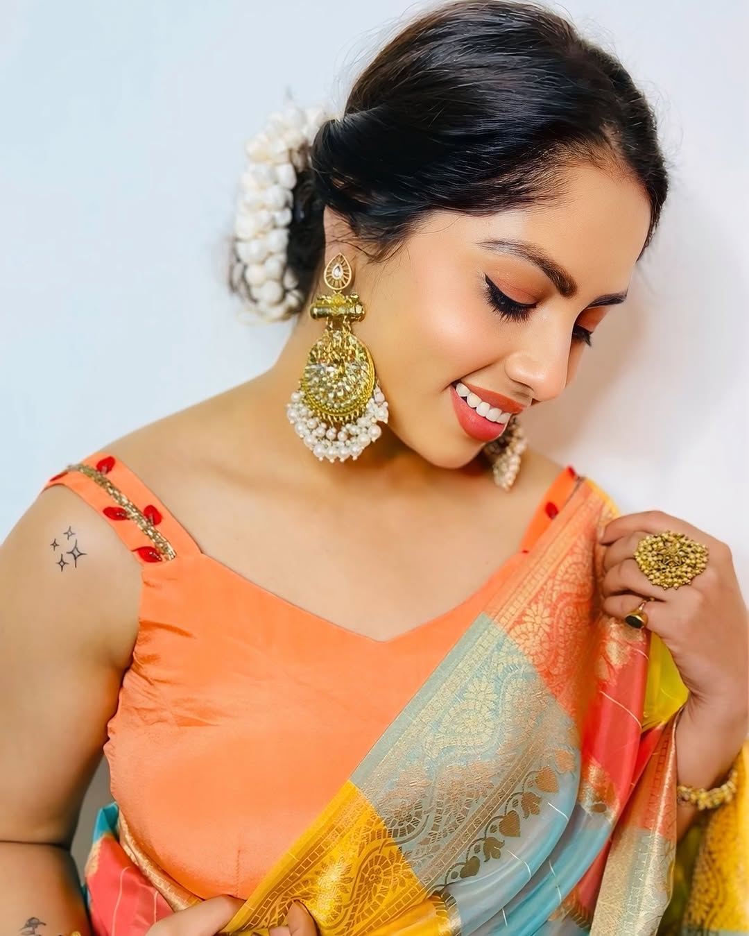 Yellow and Pink Multicolour Organza Saree