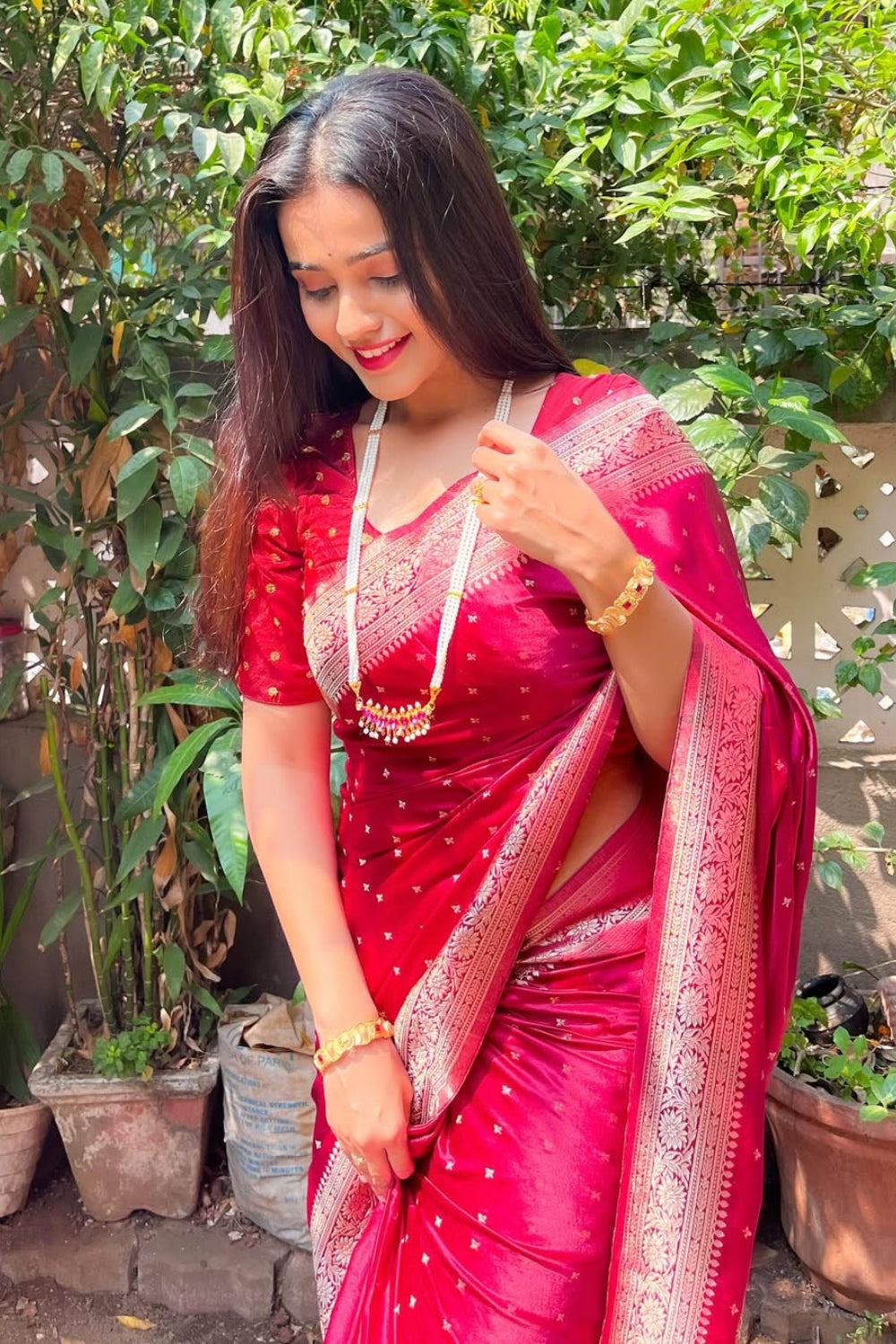 Akshaya In Wine Banarasi Silk Saree